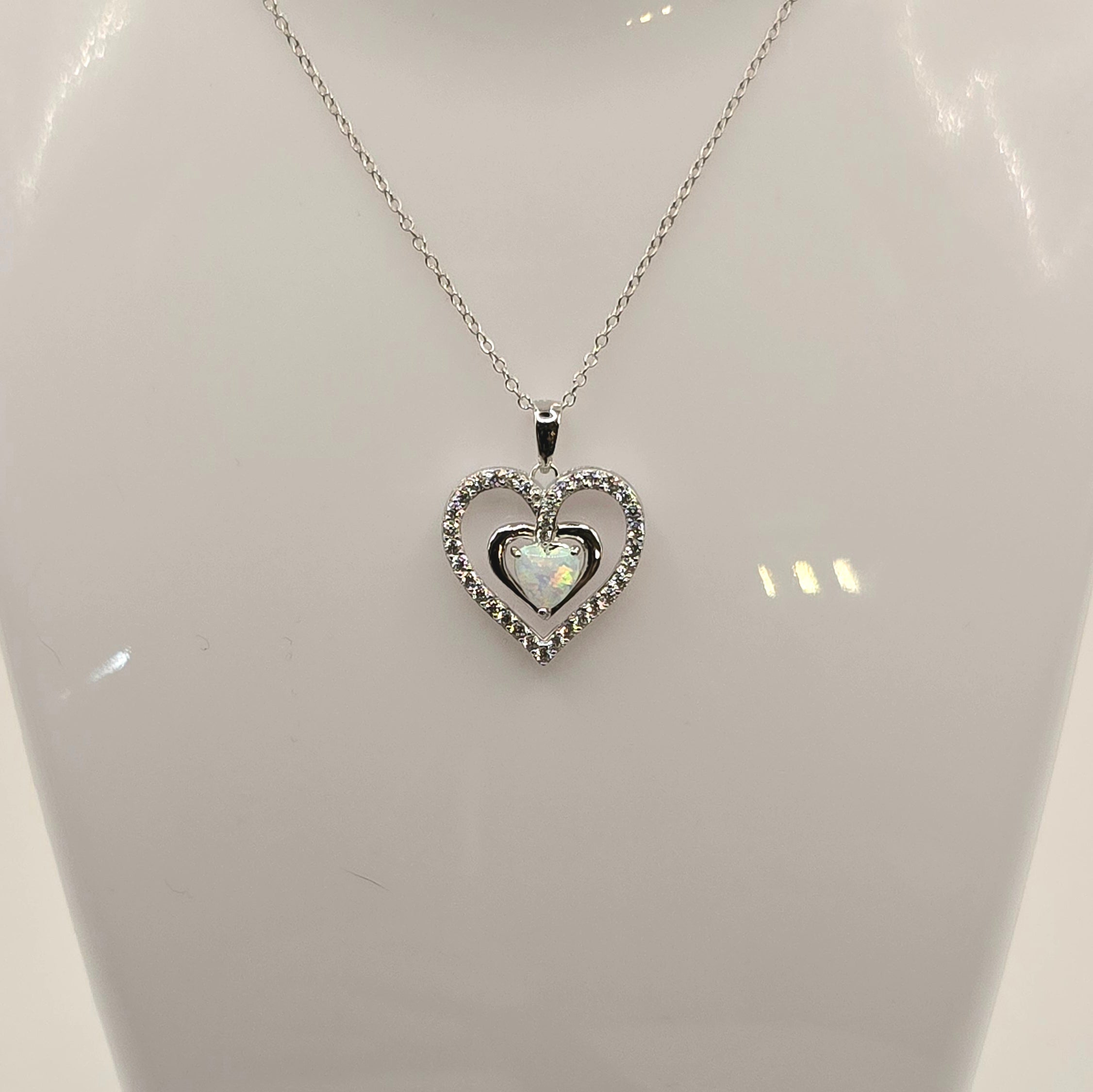 Damen Kette mit Anhänger Herz & Opalherz