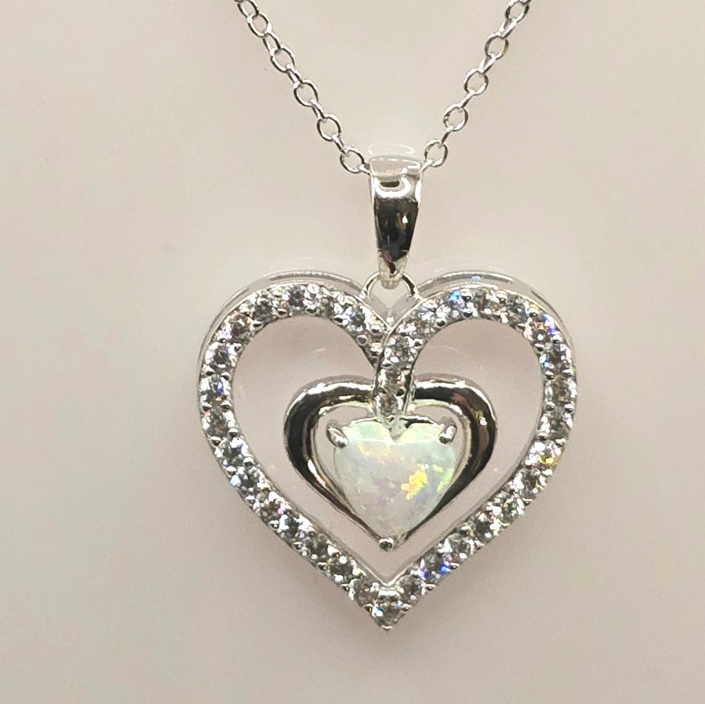 Damen Kette mit Anhänger Herz & Opalherz