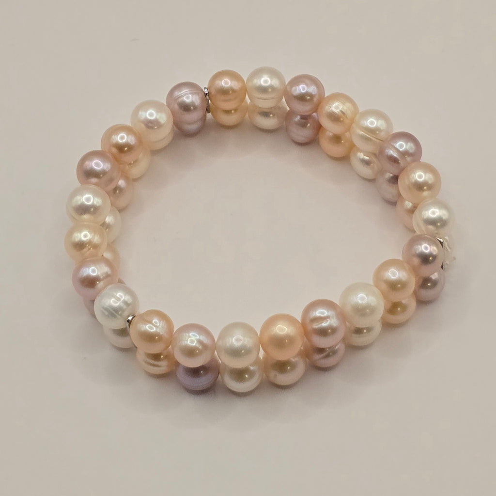 Damen Armband mit Süßwasserperlen multi, 2reihig