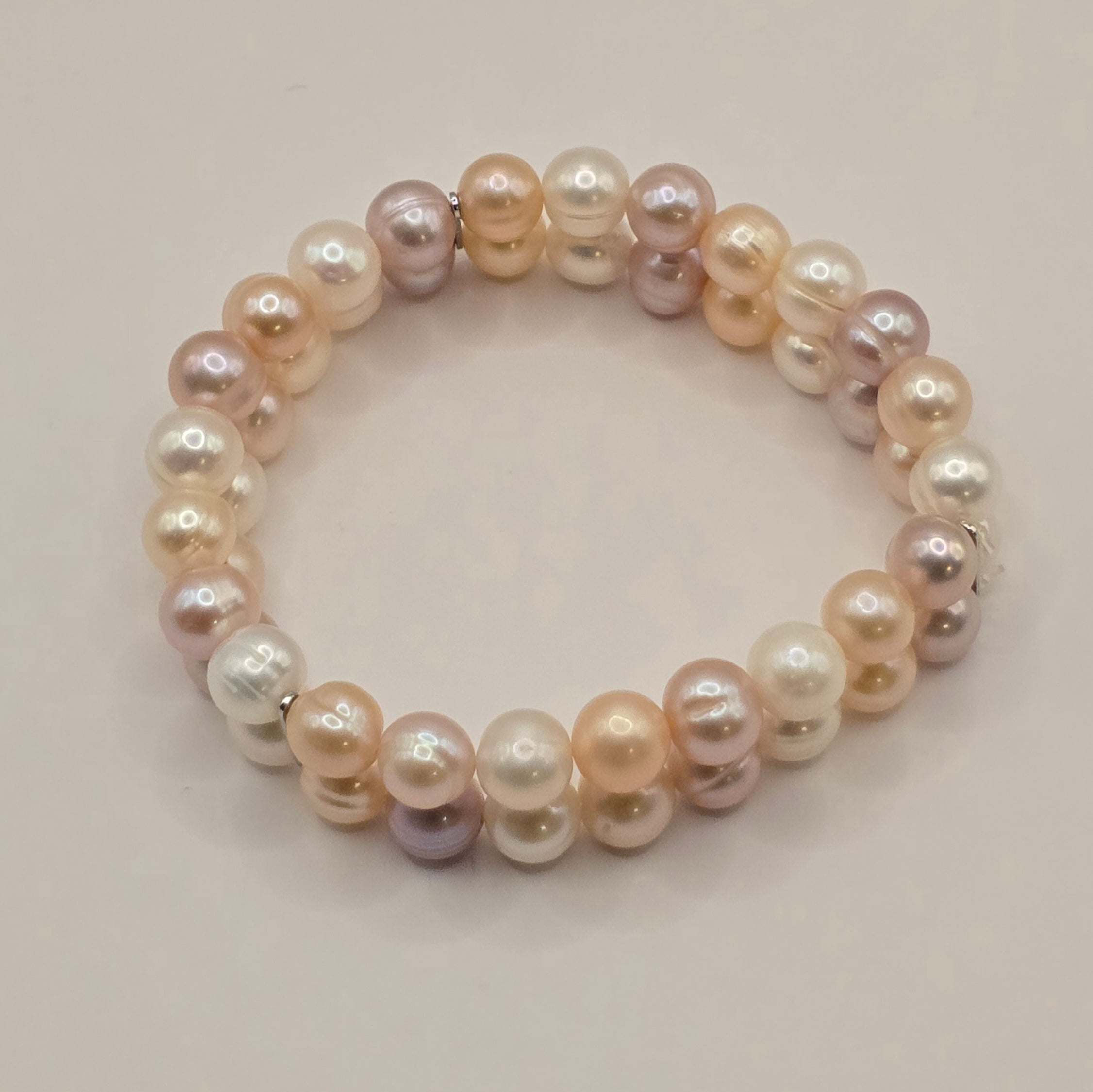 Damen Armband mit Süßwasserperlen multi, 2reihig