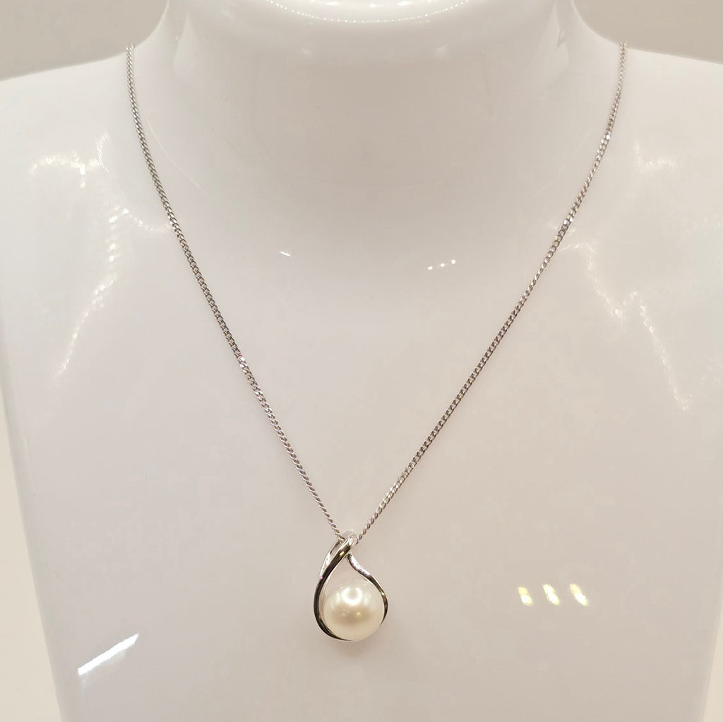 Damen Kette mit Anhänger Perle Silber