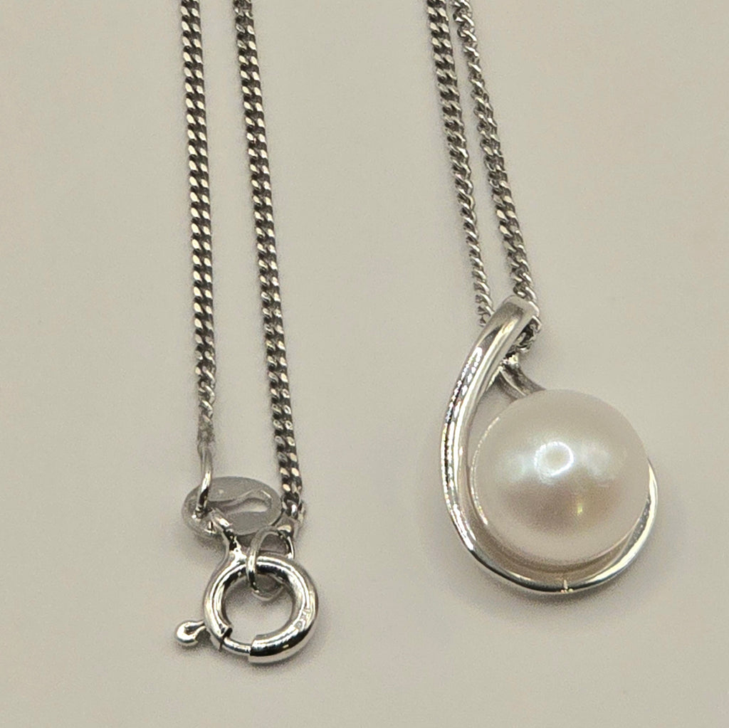 Damen Kette mit Anhänger Perle Silber