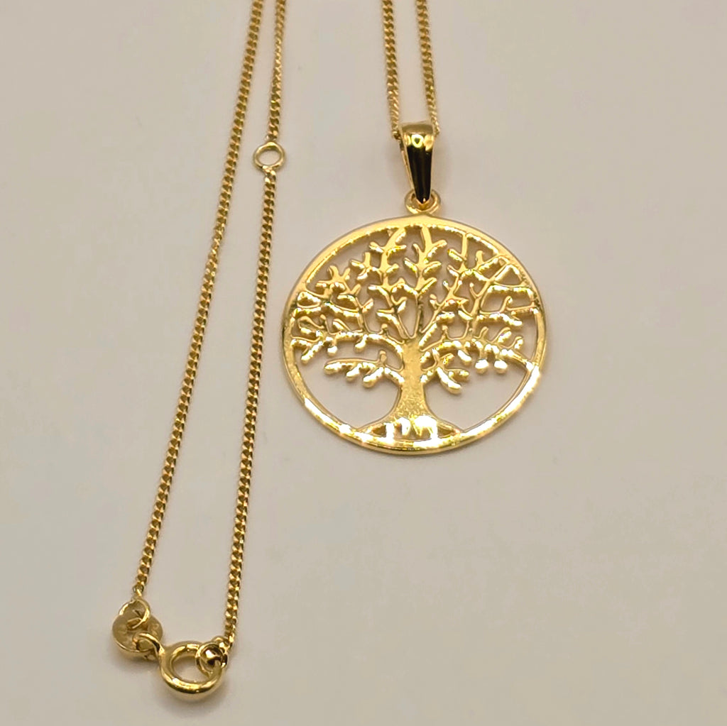 Damen Kette mit Anhänger Baum des Lebens, vergoldet