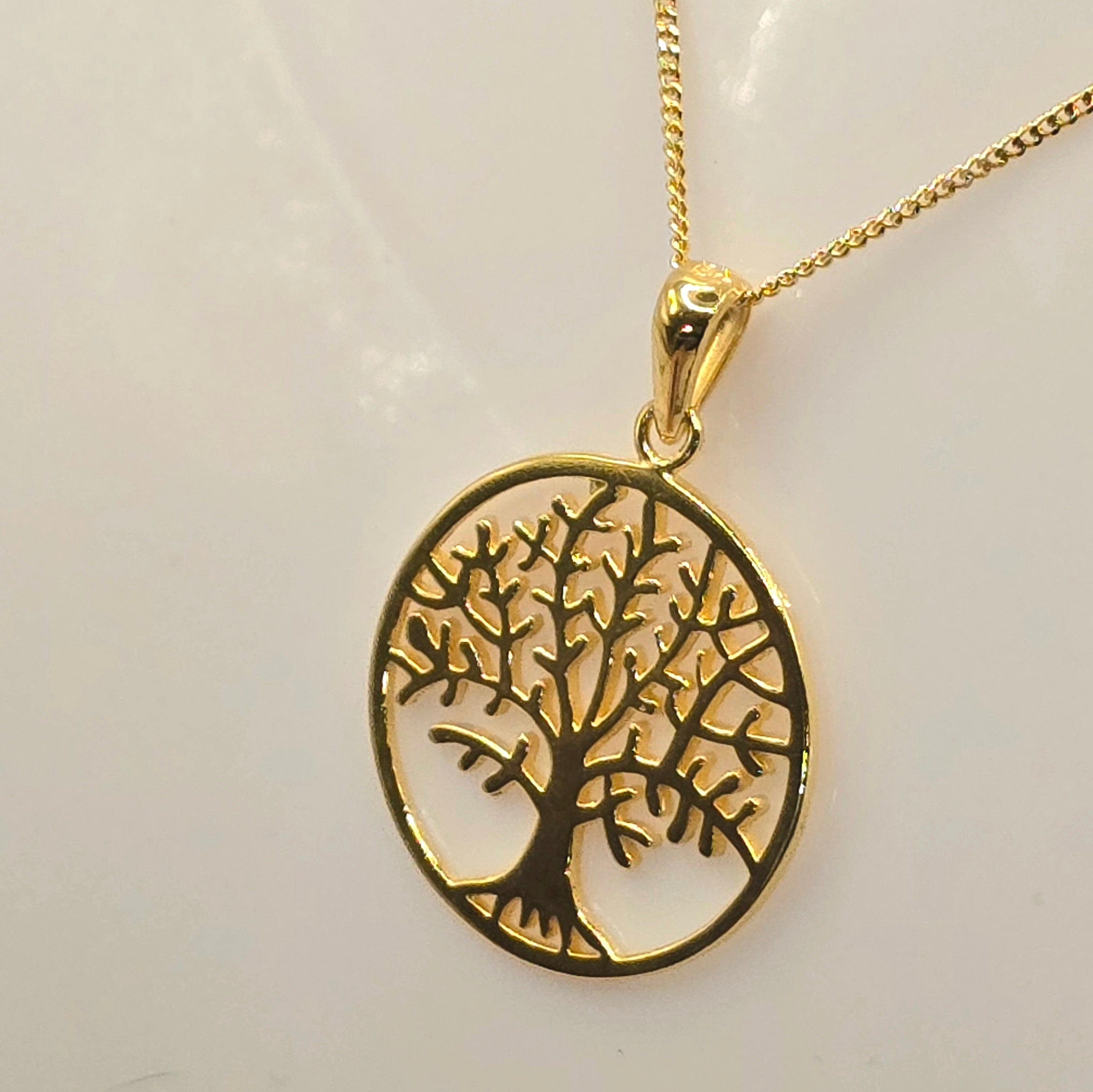 Damen Kette mit Anhänger Baum des Lebens, vergoldet