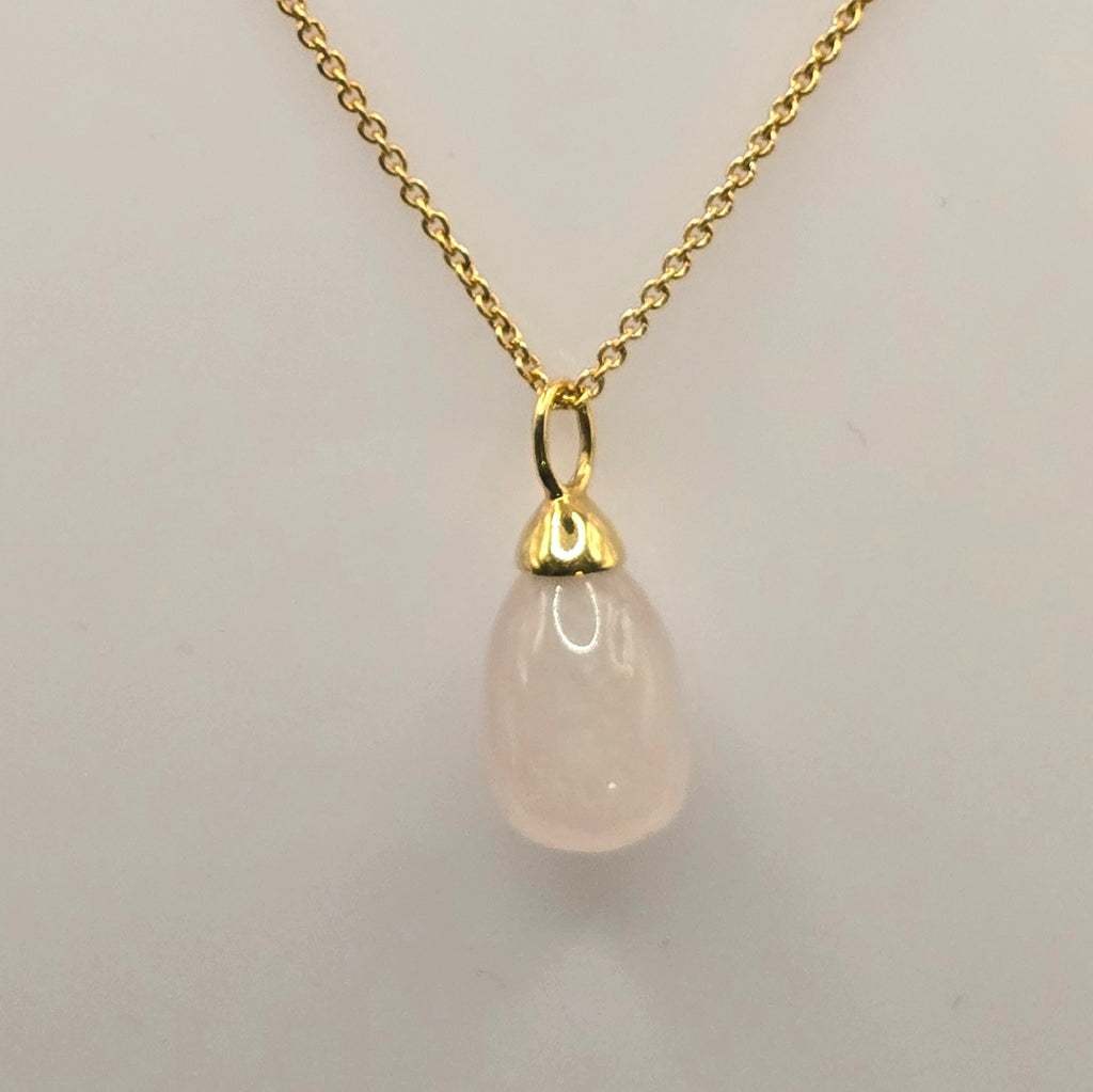 Damen Kette mit Rosenquarzanhänger - Einzelstück vergoldet