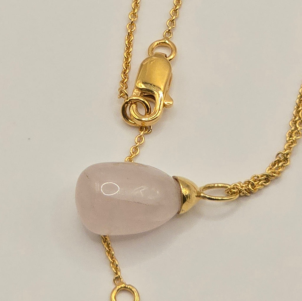 Damen Kette mit Rosenquarzanhänger - Einzelstück vergoldet