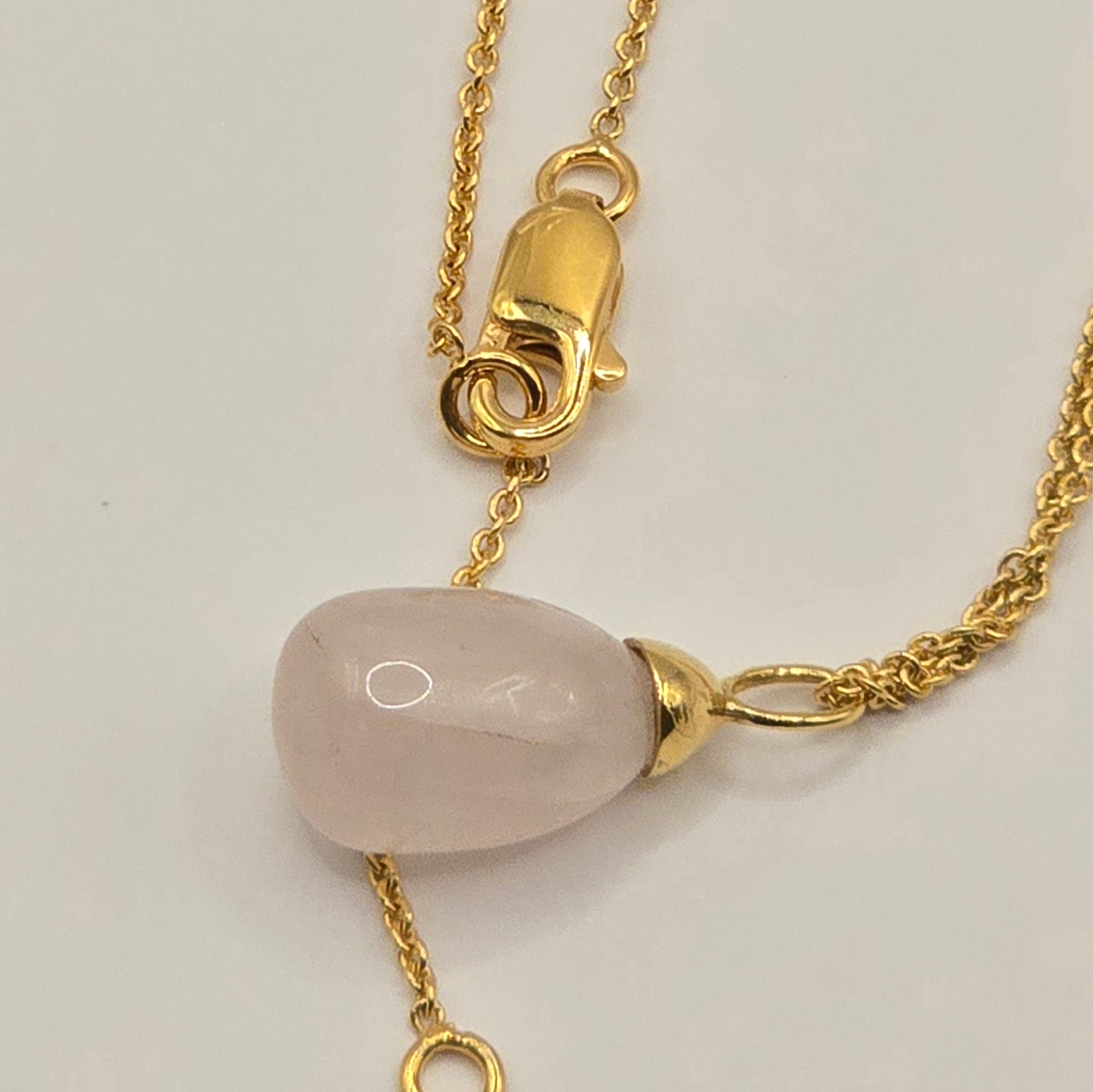 Damen Kette mit Rosenquarzanhänger - Einzelstück vergoldet