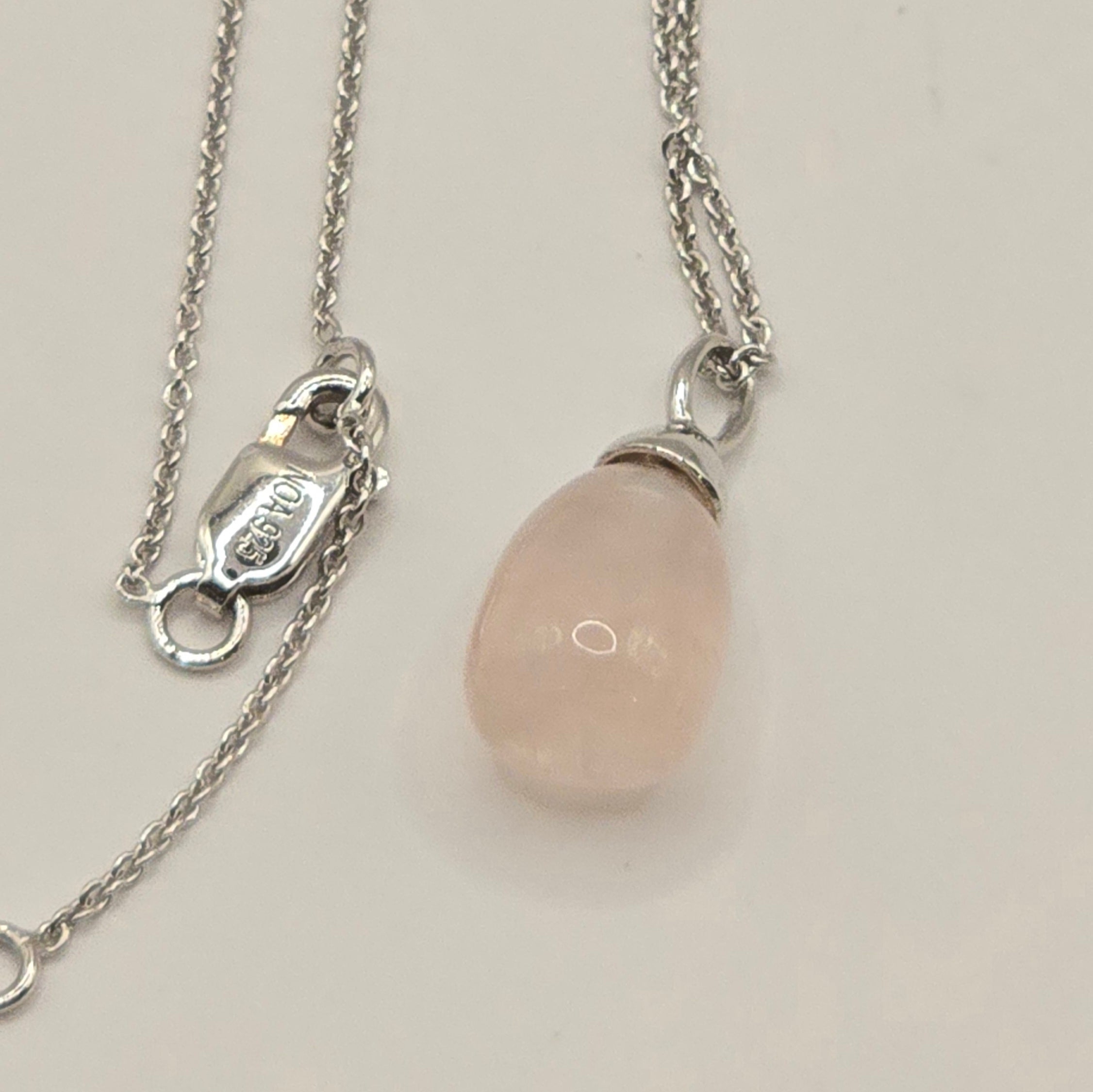 Damen Kette mit Rosenquarzanhänger - Silber