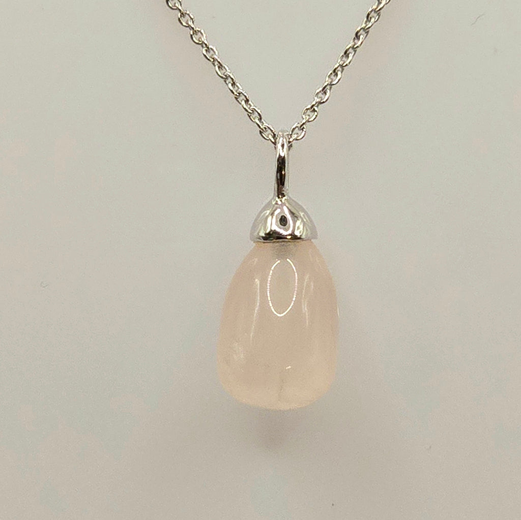 Damen Kette mit Rosenquarzanhänger - Silber