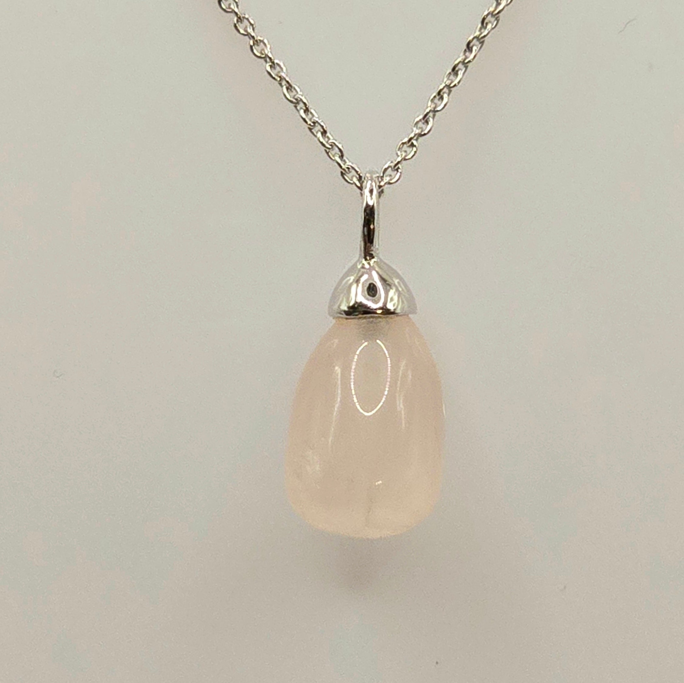 Damen Kette mit Rosenquarzanhänger - Silber