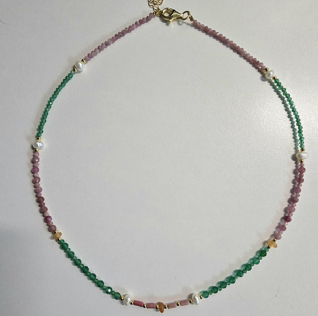 Damen Collier mit Turmalin  Aventurin, vergoldet
