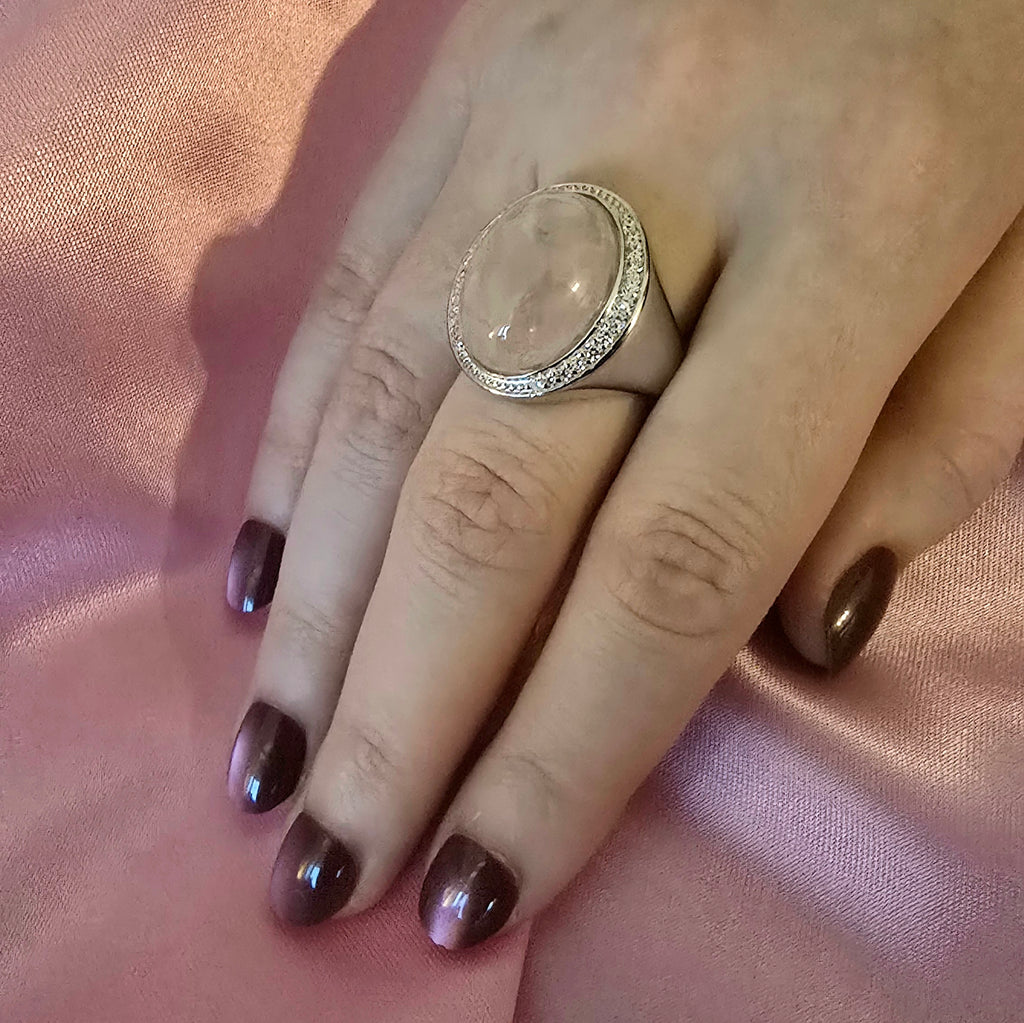 Damen Ring Rosenquarz Oval