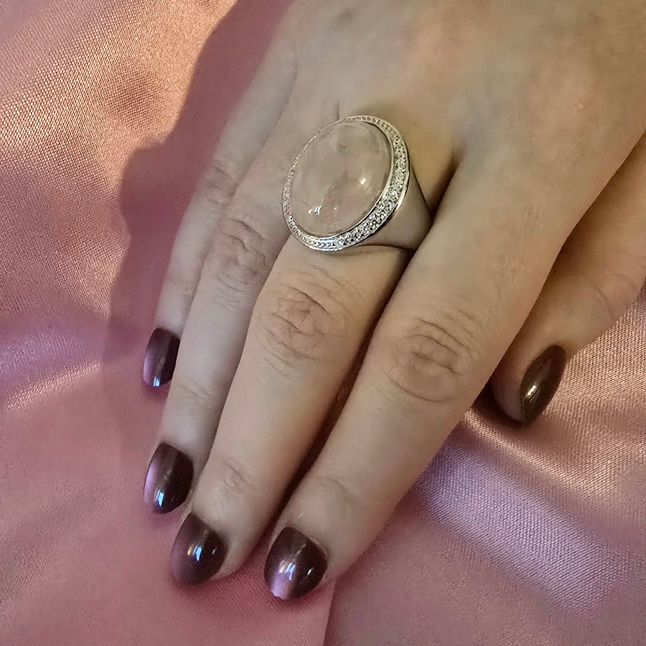 Damen Ring Rosenquarz Oval