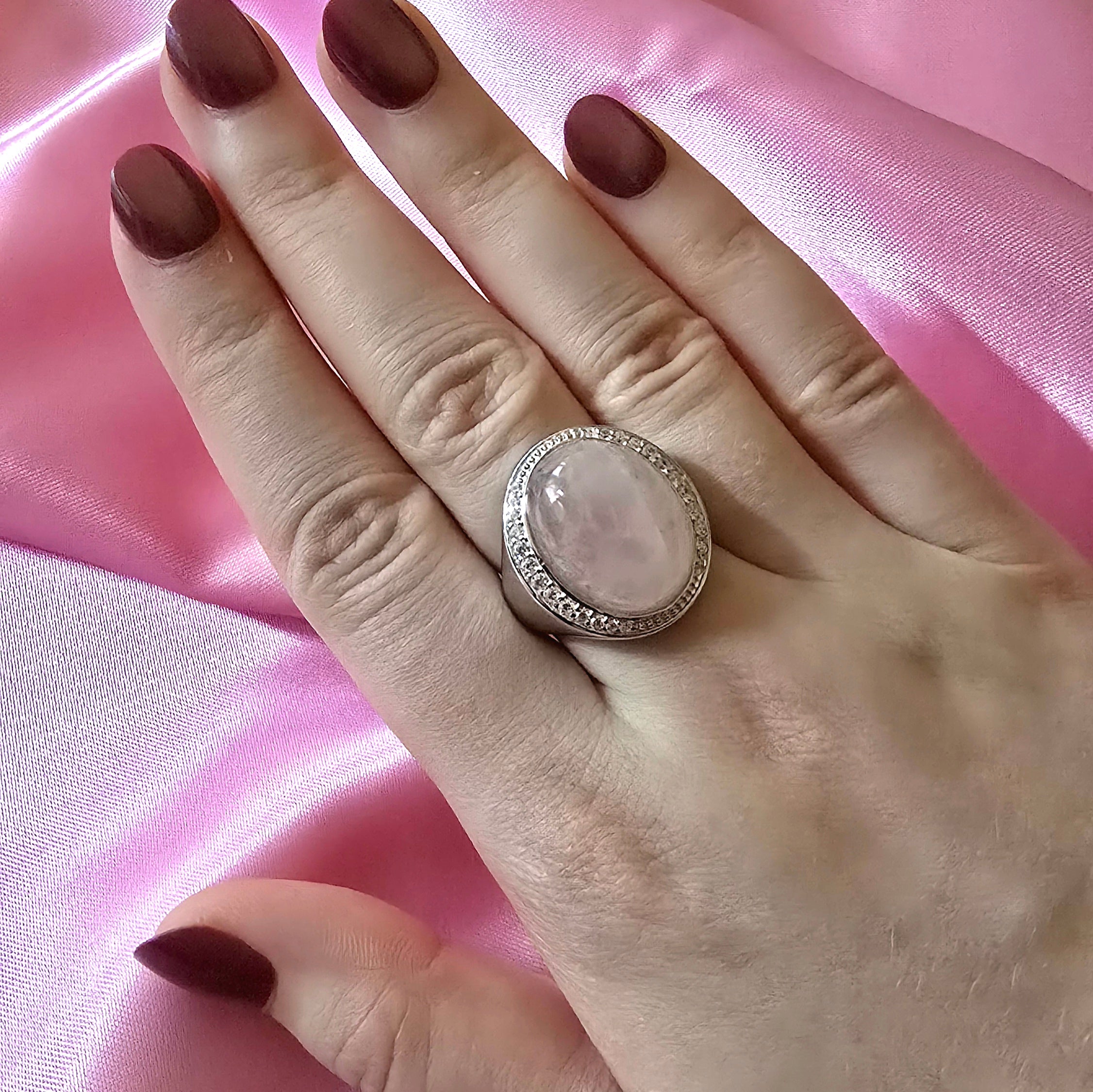 Damen Ring Rosenquarz Oval