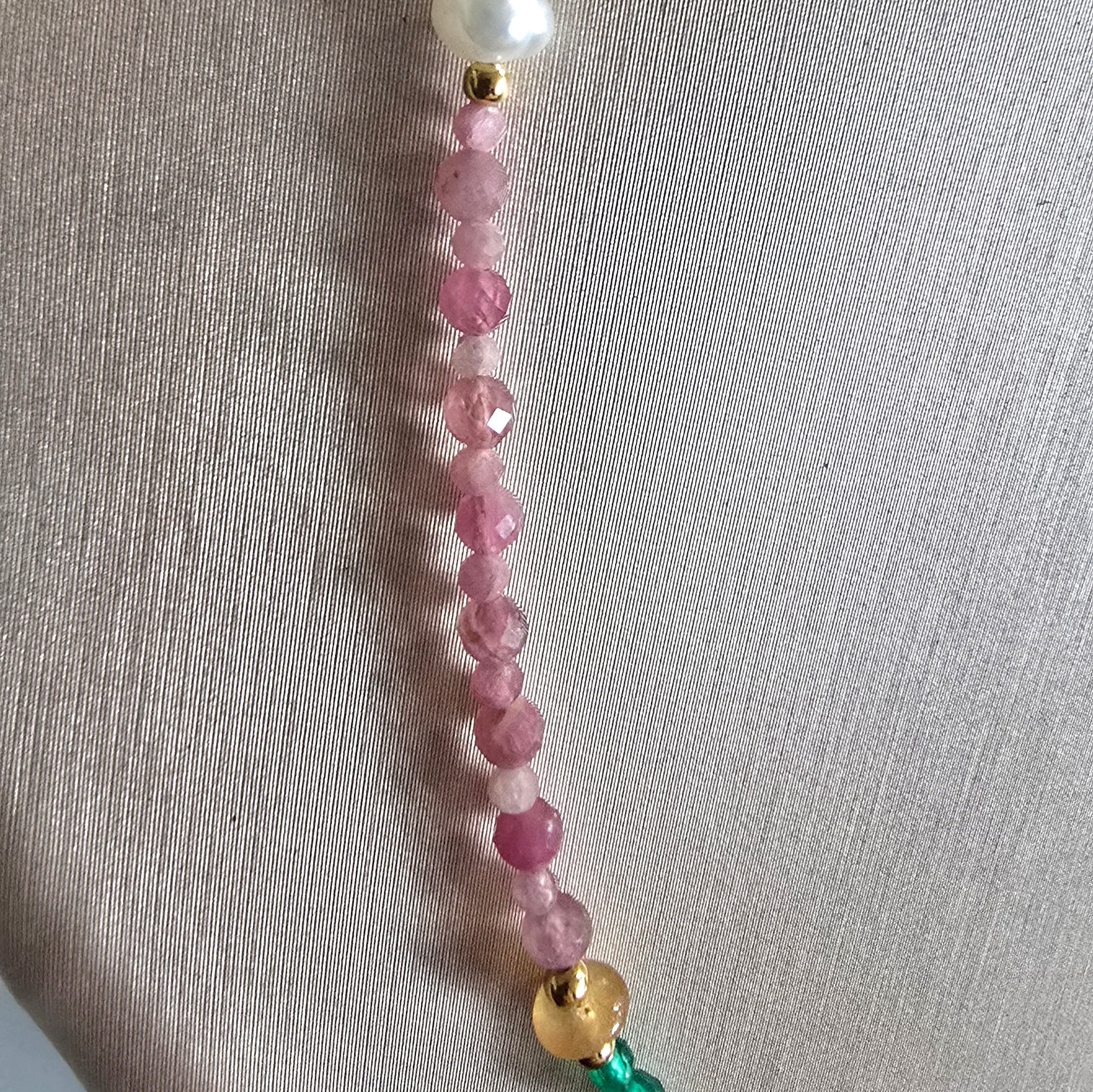 Damen Collier / Aurora Vita / 925er Silber vergoldet / Aventurin + Turmalin + Perlmutt