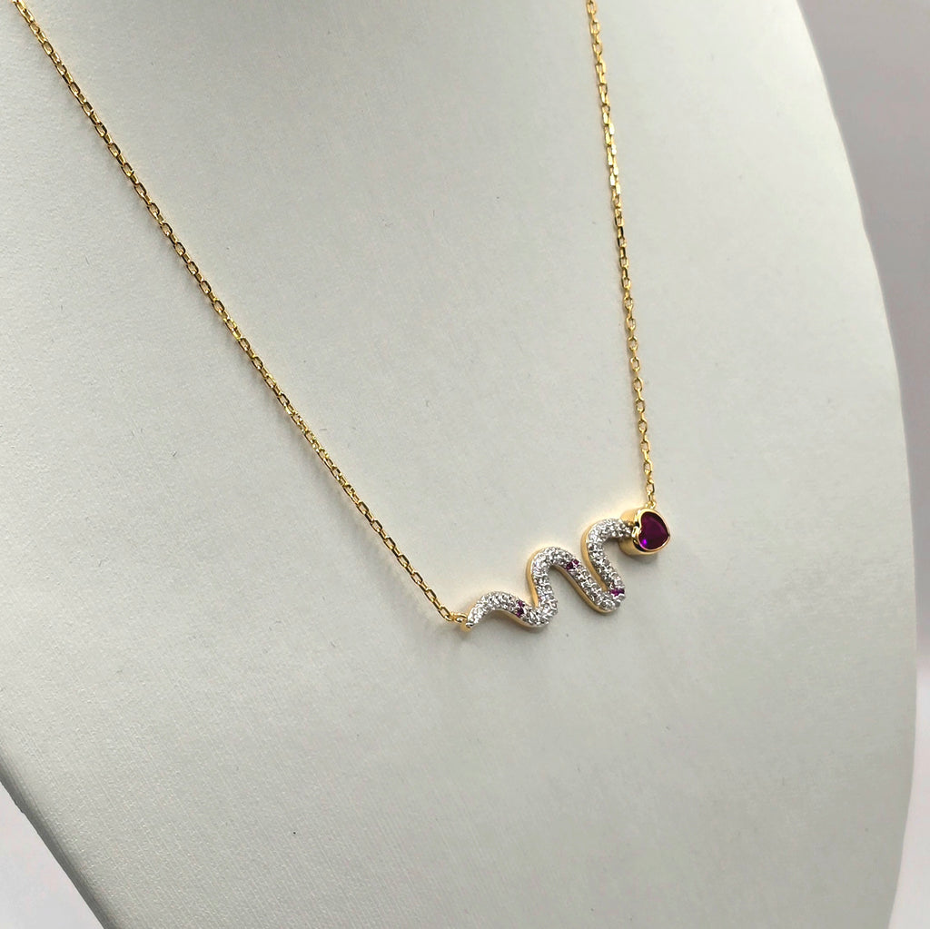 Damen Collier Schlange / Serpente Amore  / 925er Silber vergoldet / Zirkonia / Zart verführerisch