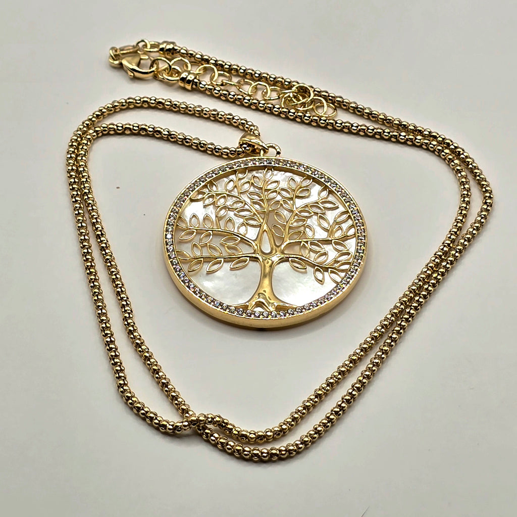 Damen Kette mit Anhänger Lebensbaum Perlmutt