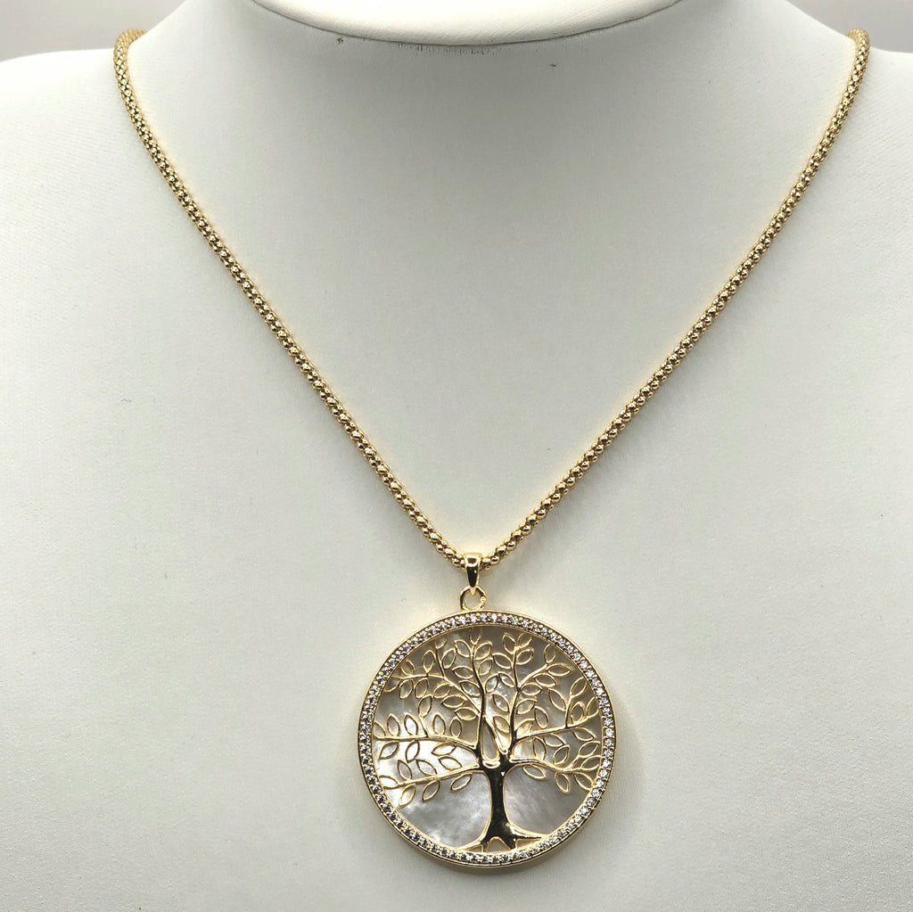 Damen Kette mit Anhänger Lebensbaum Perlmutt