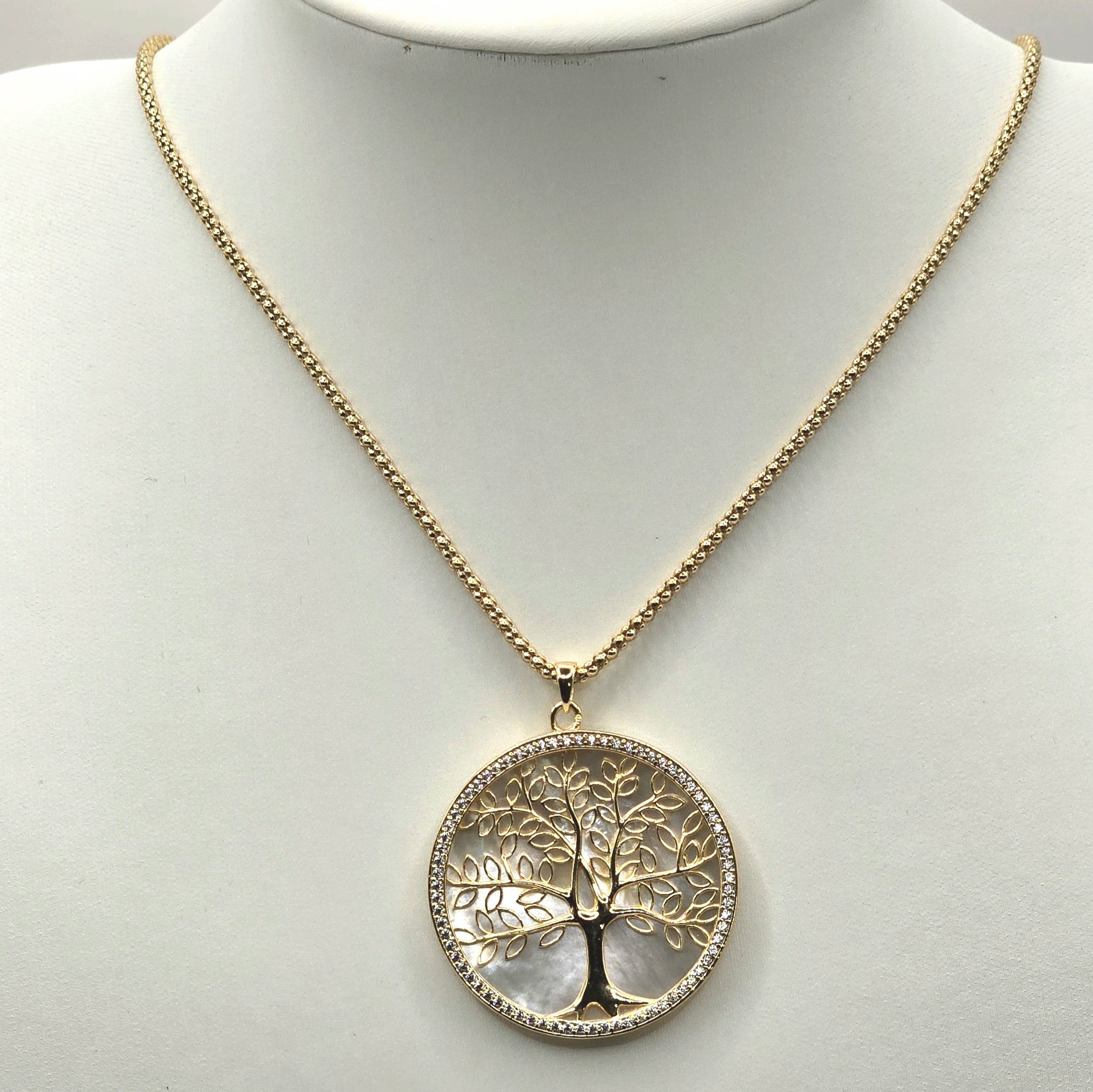 Damen Kette mit Anhänger Lebensbaum Perlmutt