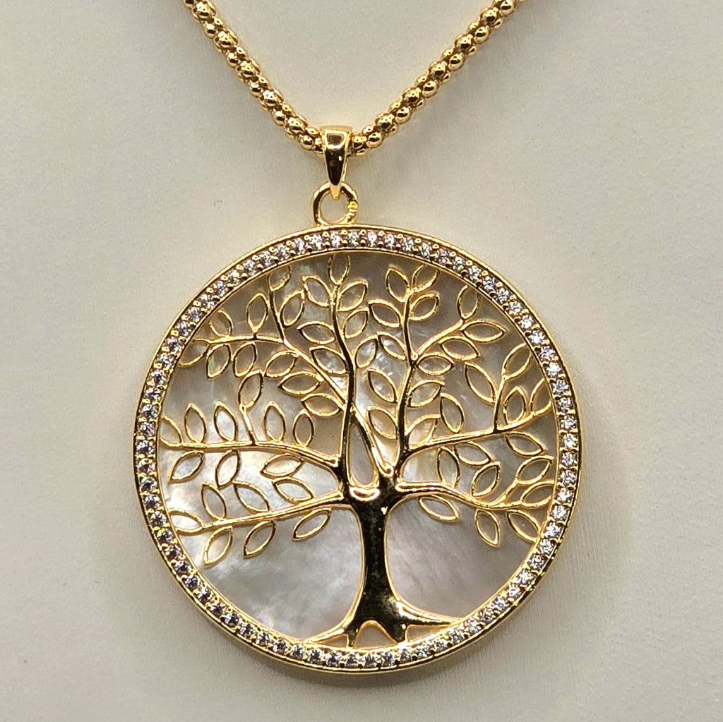 Damen Kette mit Anhänger Lebensbaum Perlmutt