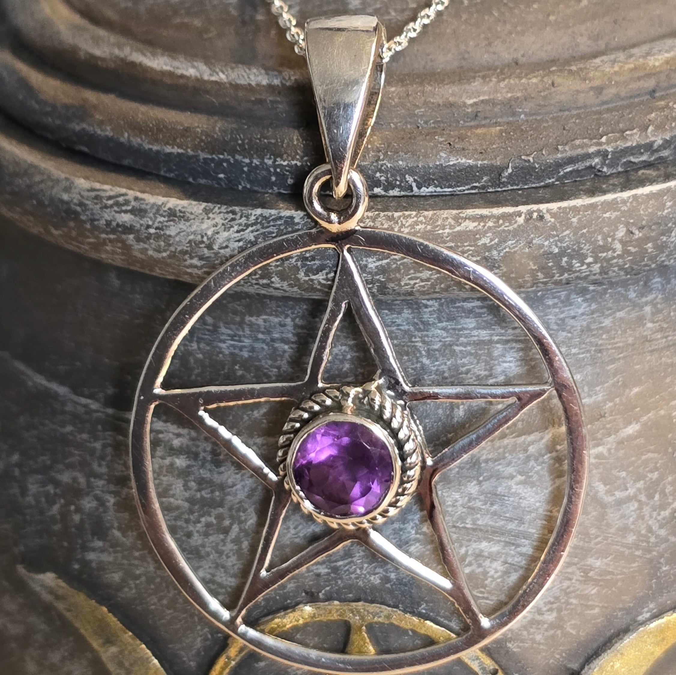 Damen Kette mit Anhänger Pentagramm mit Amethyst