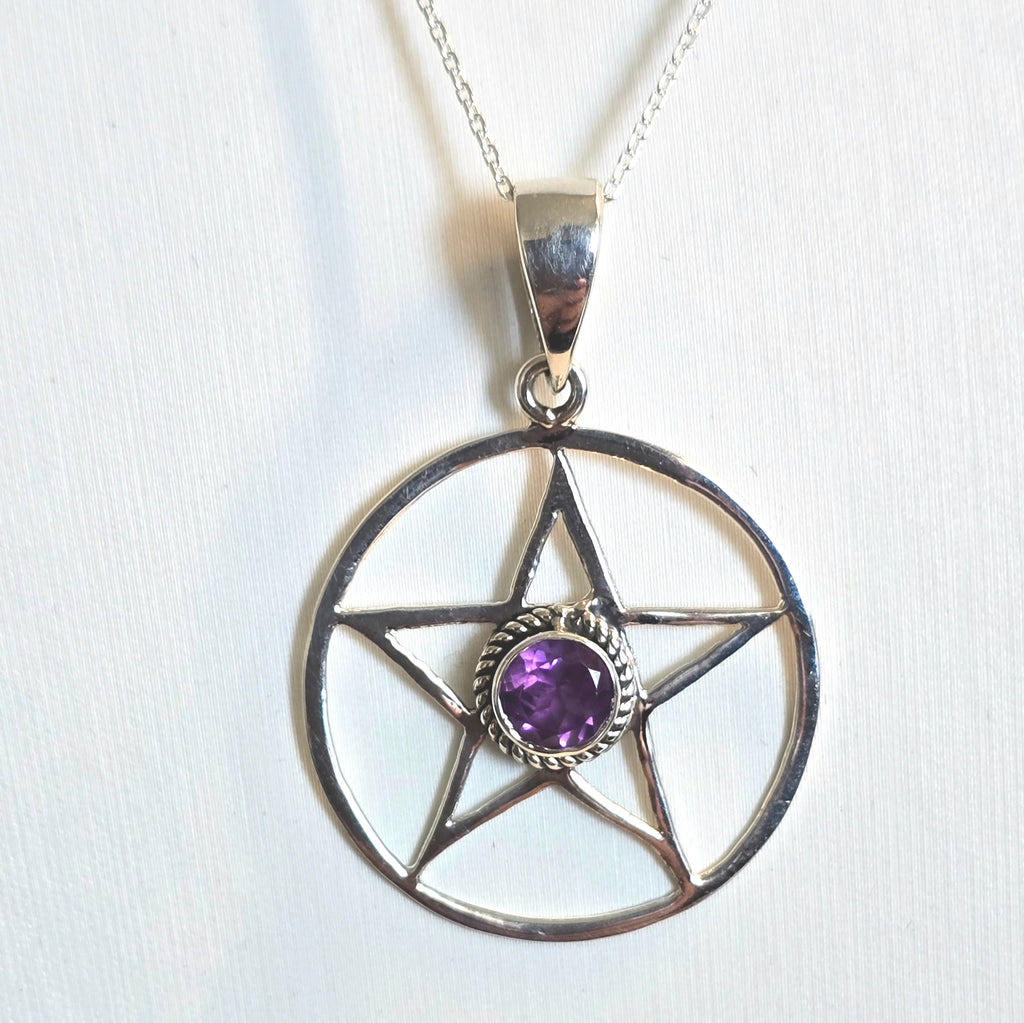 Damen Kette mit Anhänger Pentagramm mit Amethyst