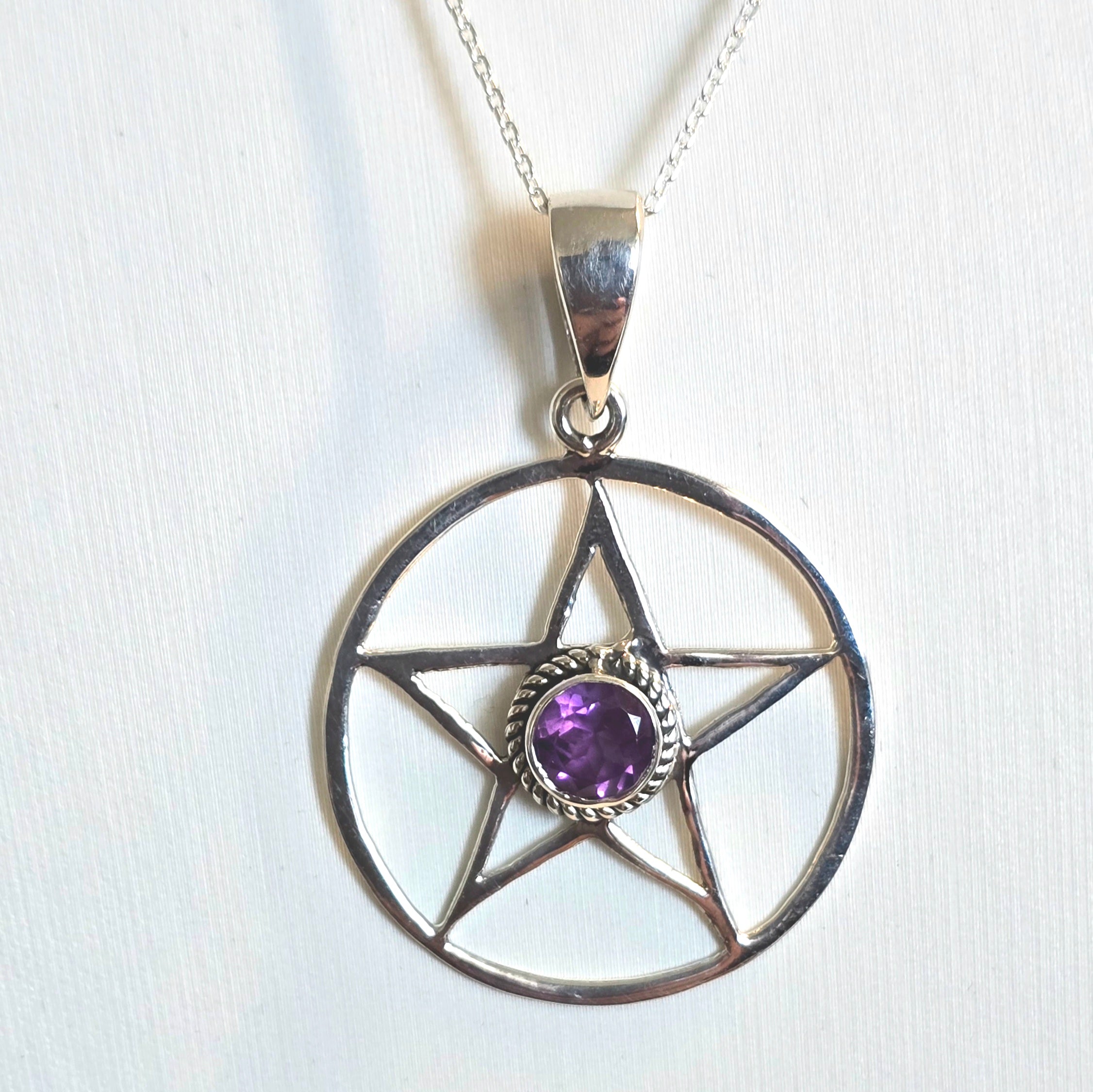 Damen Kette mit Anhänger Pentagramm mit Amethyst