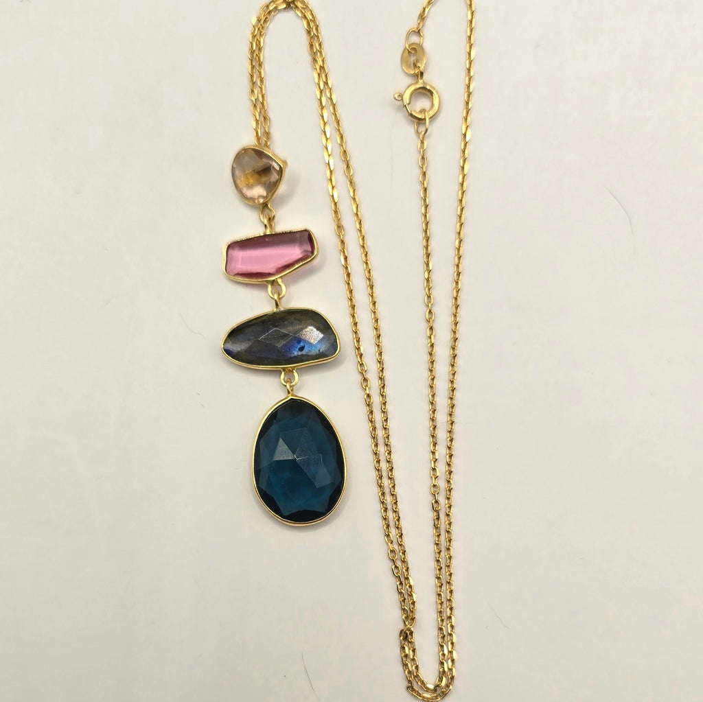 Damen Kette mit Edelsteinen / Pietre Colorate / 925er Silber vergoldet / Edelsteine / Elegant