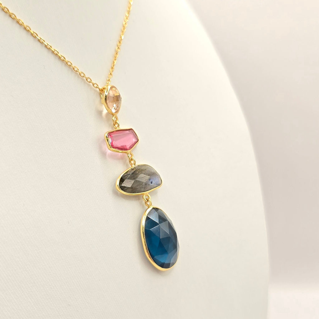 Damen Kette mit Edelsteinen / Pietre Colorate / 925er Silber vergoldet / Edelsteine / Elegant