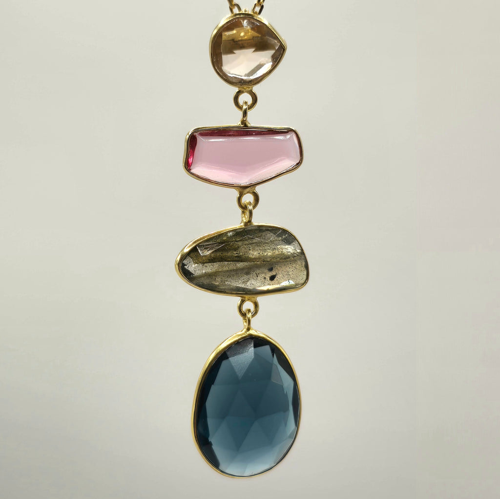 Damen Kette mit Edelsteinen / Pietre Colorate / 925er Silber vergoldet / Edelsteine / Elegant