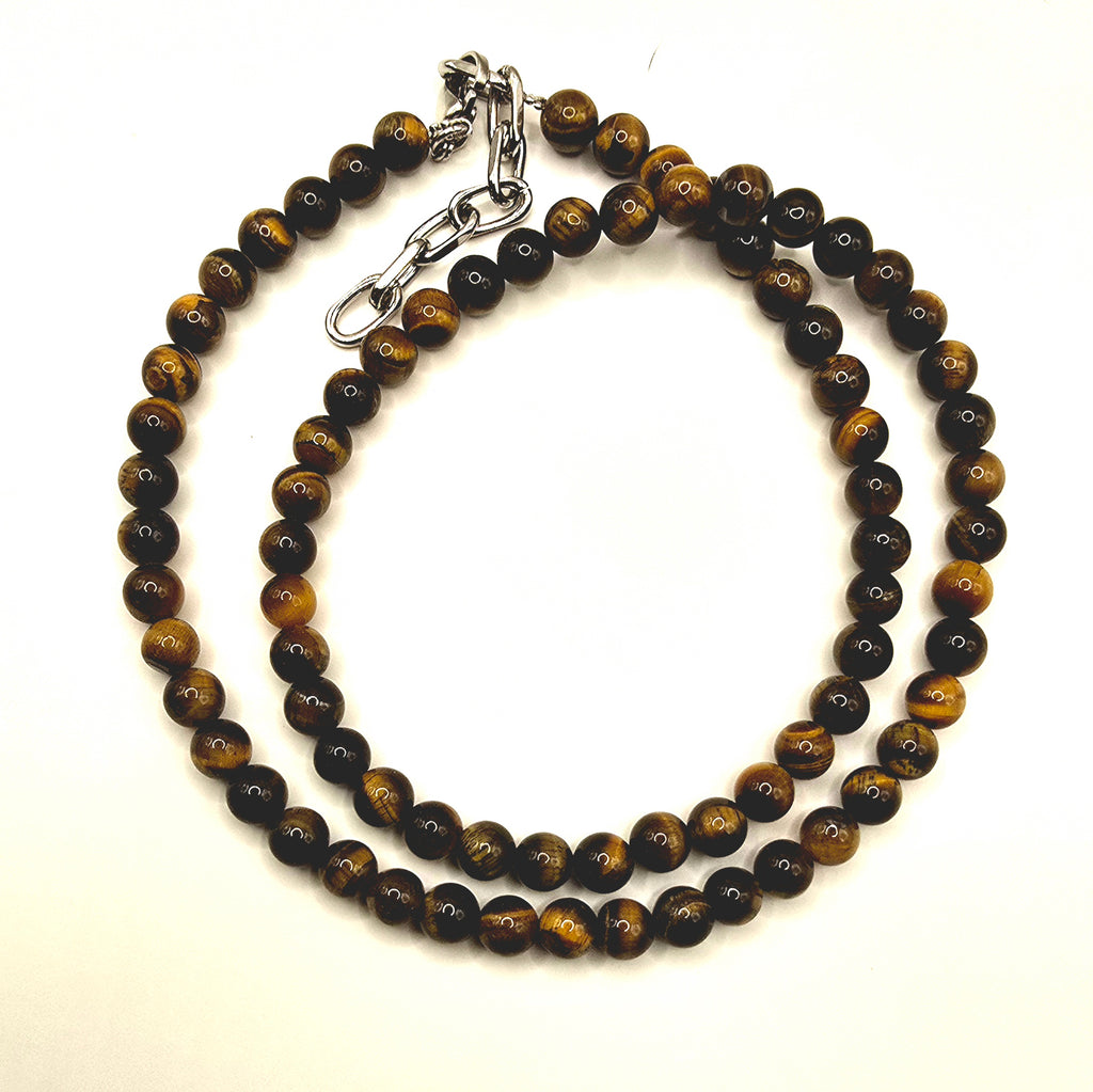 Herren Halskette / Occhio del Tigre / Edelstein Tigerauge / Edelstahl / kraftvoll