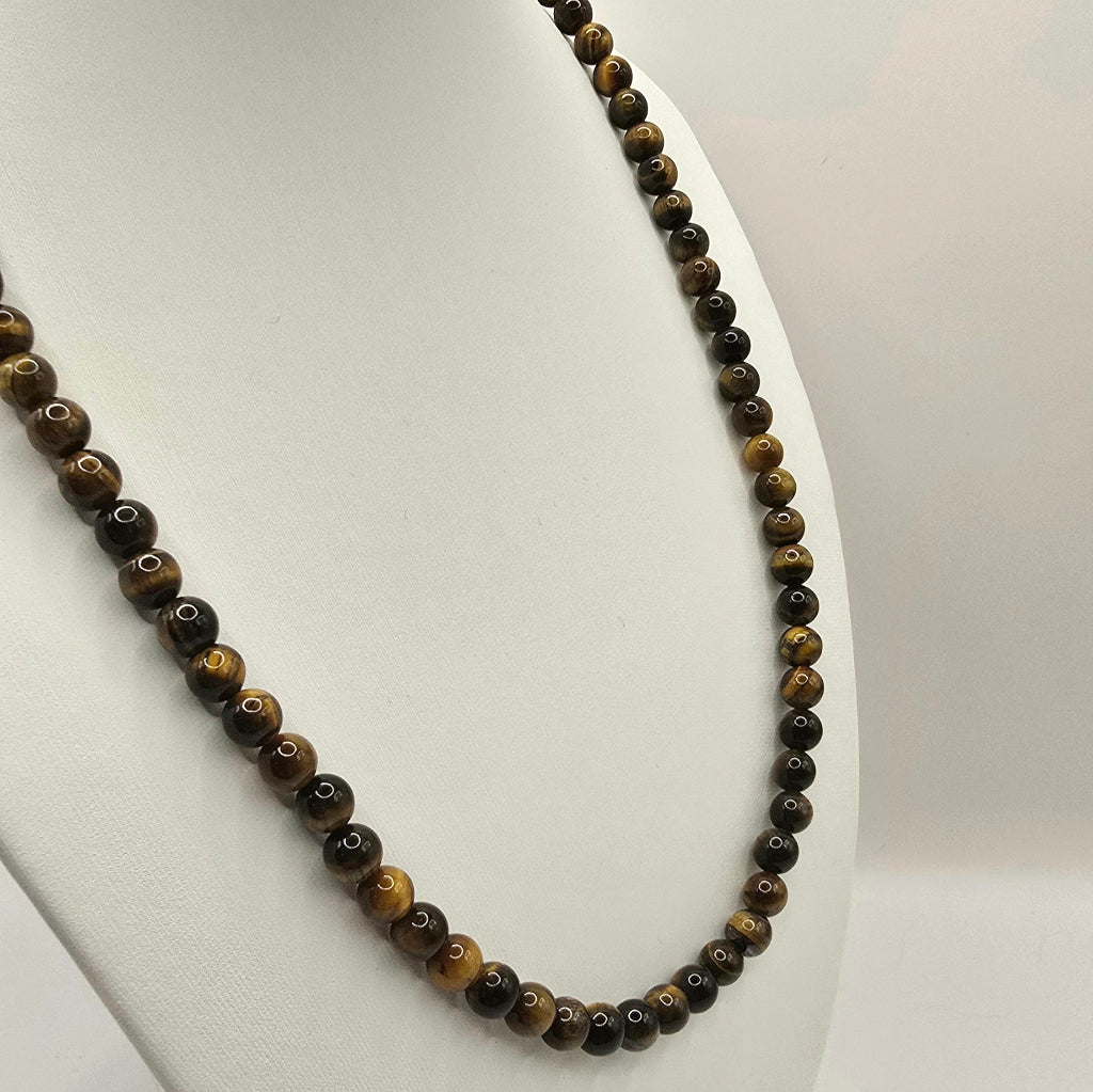 Herren Halskette / Occhio del Tigre / Edelstein Tigerauge / Edelstahl / kraftvoll