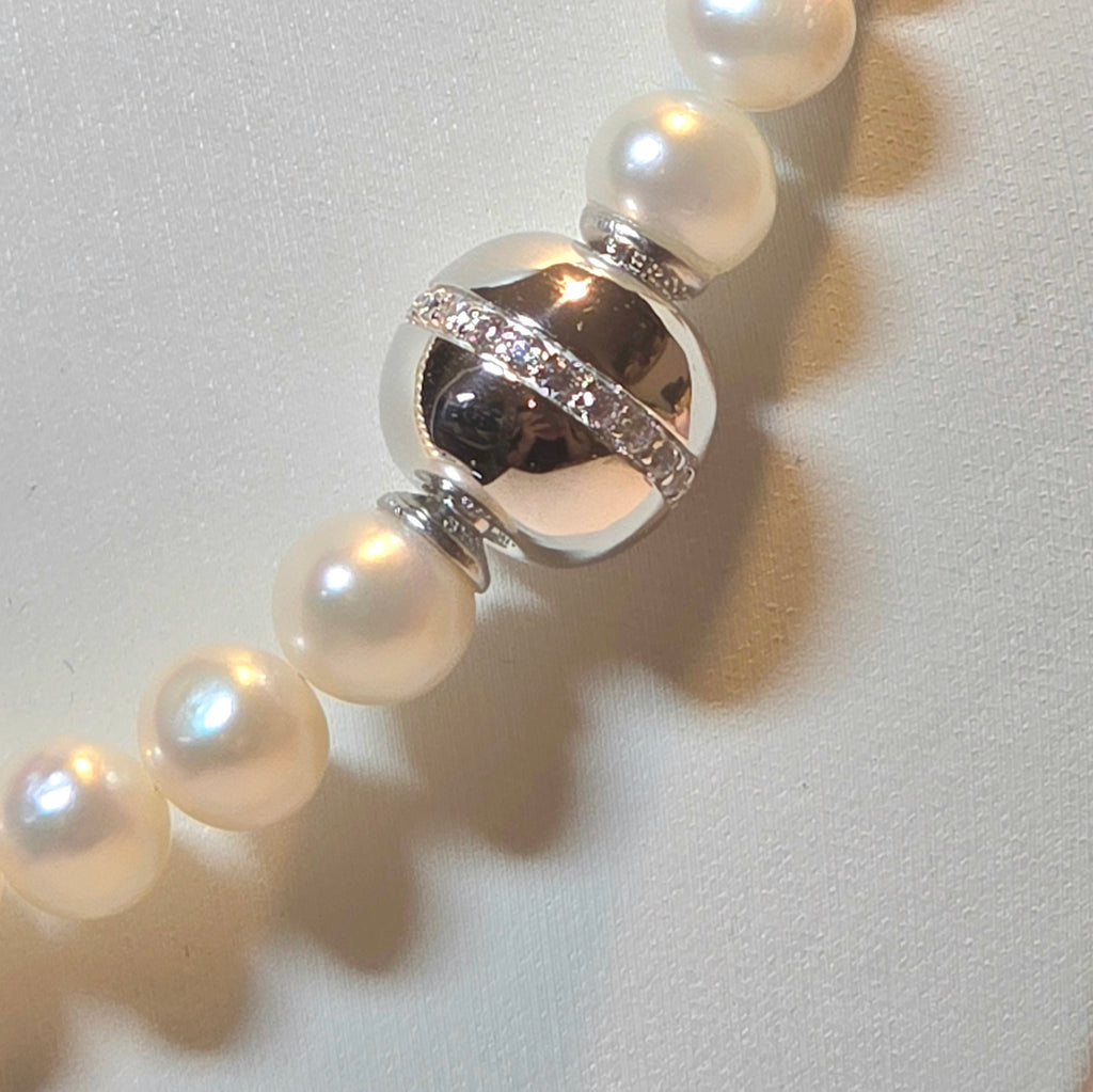 Damen Collier / Perla Prima / 925er Silber / Süßwasserperle + Zirkonia / Edel + feminin