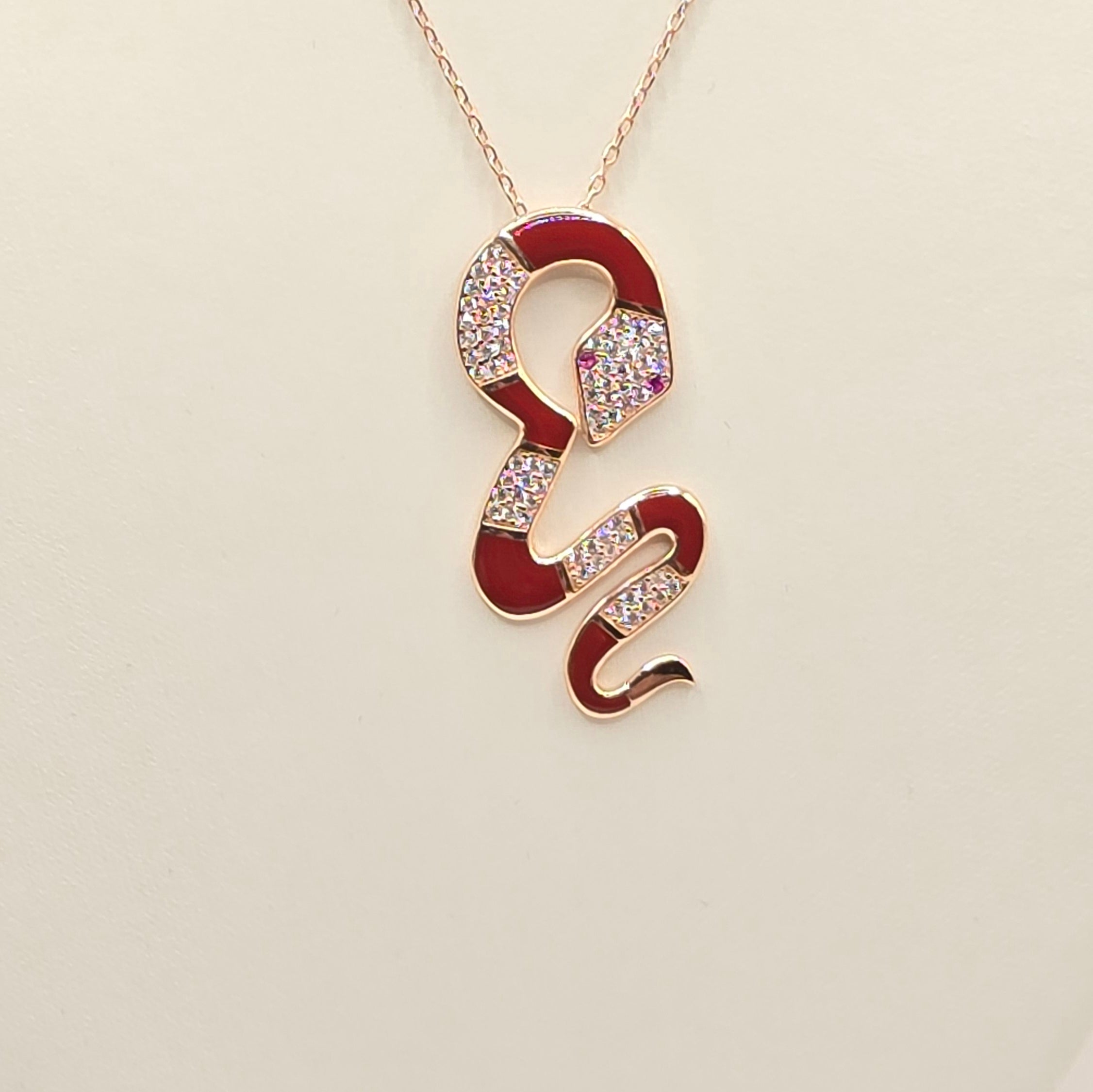 Damen Kette Schlange / Serpente Rosso / 925er Silber vergoldet / Zirkonia / Magisch elegant