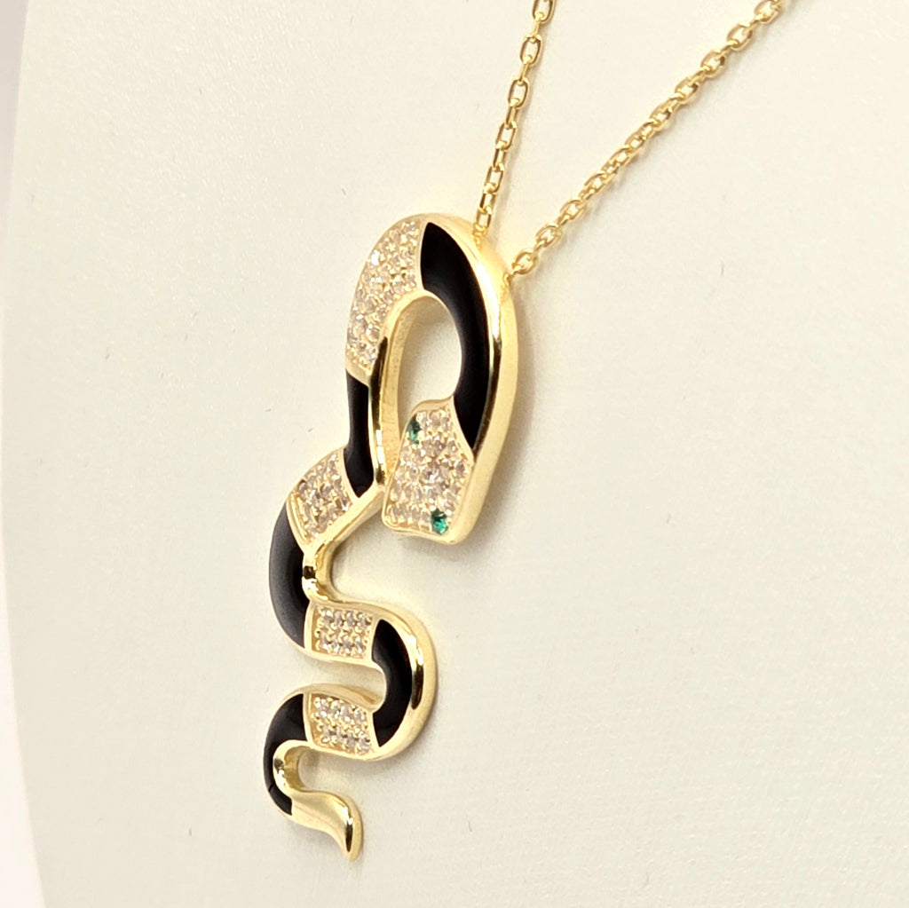 Damen Kette Schlange / Serpente Nero Oro / 925er Silber vergoldet / Zirkonia / Mystisch