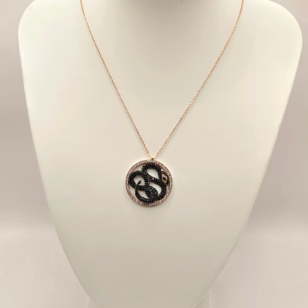 Damen Kette Schlange / Serpente Nero  / 925er Silber rosévergoldet / Zirkonia / Mystisch elegant