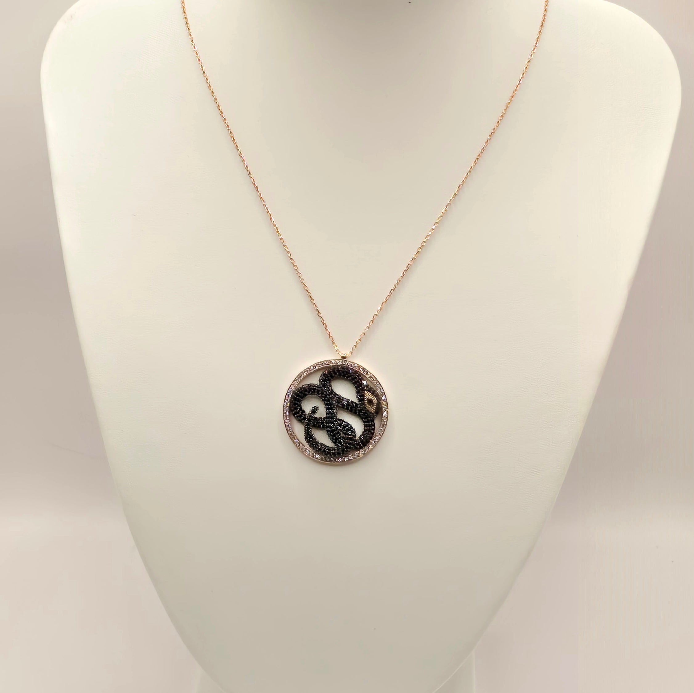 Damen Kette Schlange / Serpente Nero  / 925er Silber rosévergoldet / Zirkonia / Mystisch elegant