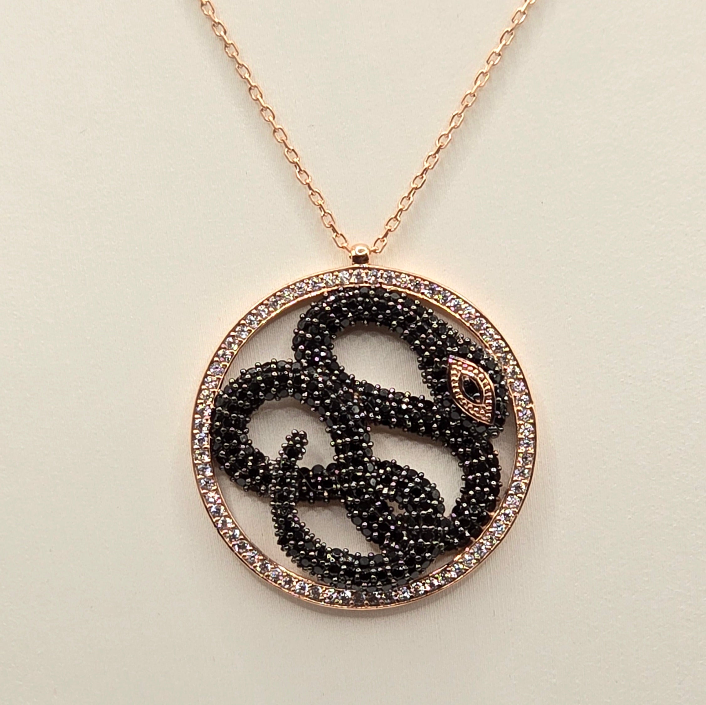 Damen Kette Schlange / Serpente Nero  / 925er Silber rosévergoldet / Zirkonia / Mystisch elegant