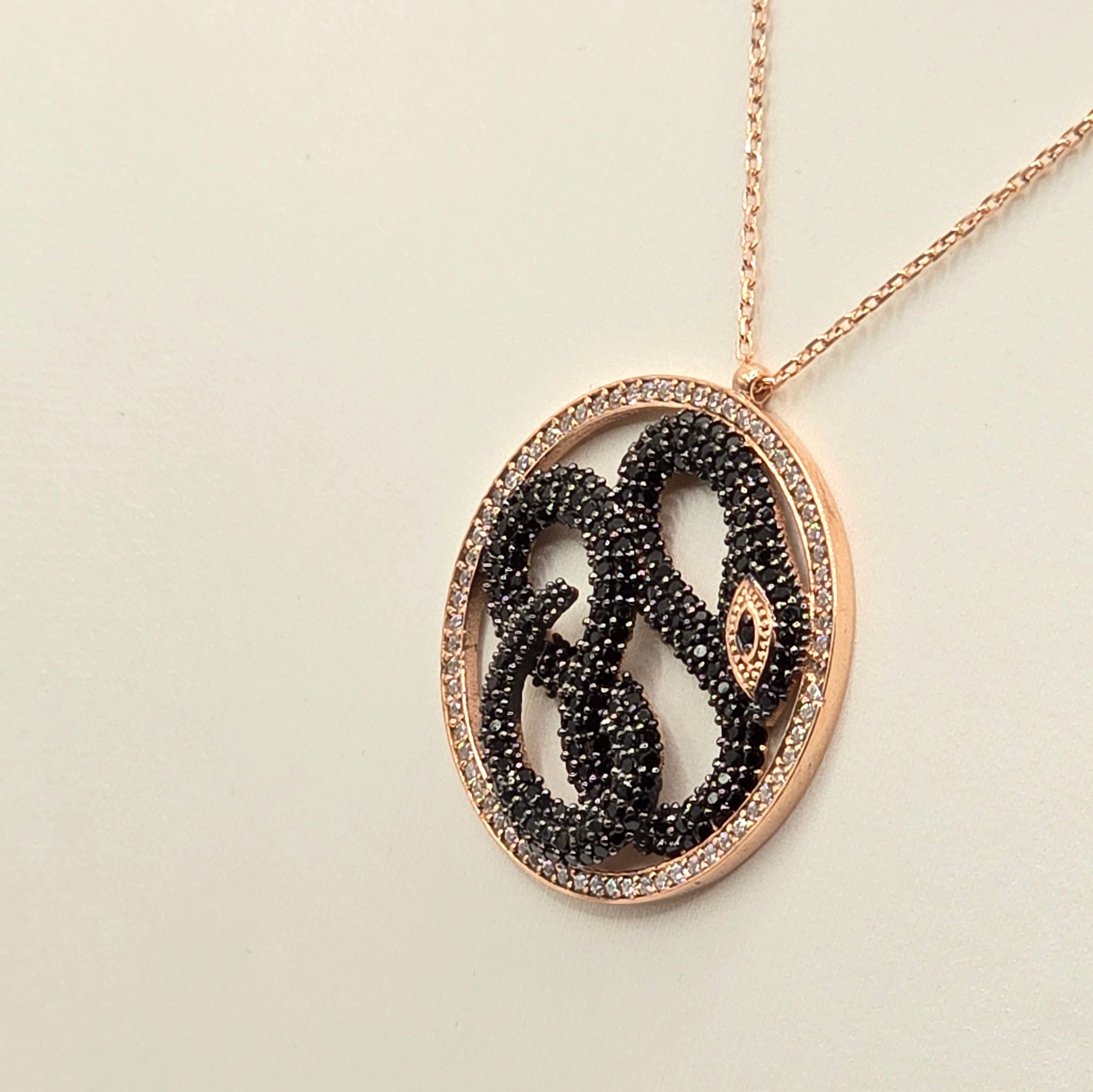 Damen Kette Schlange / Serpente Nero  / 925er Silber rosévergoldet / Zirkonia / Mystisch elegant