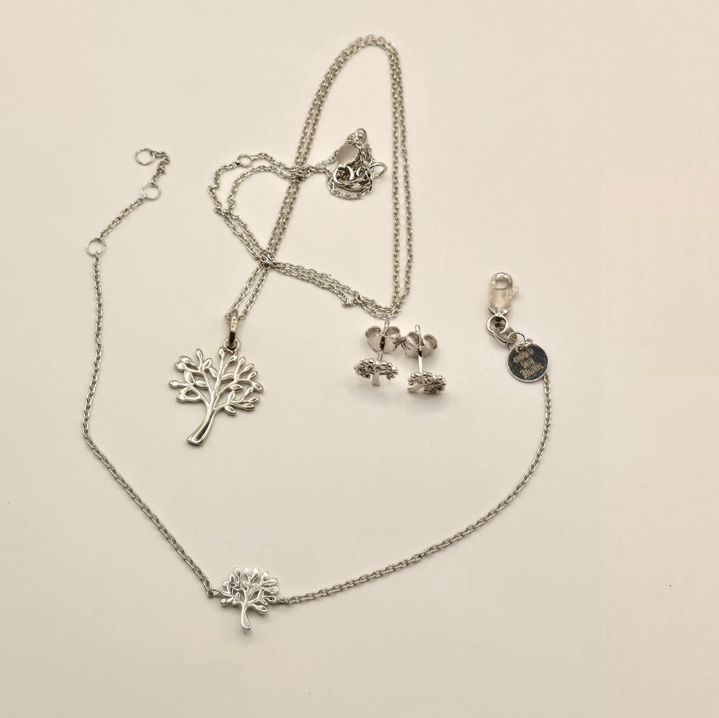 Damen Schmuckset Kette + Armband + Ohrstecker / Radici d'Argento / 925er Silber /  Feminines Set mit Symbolik