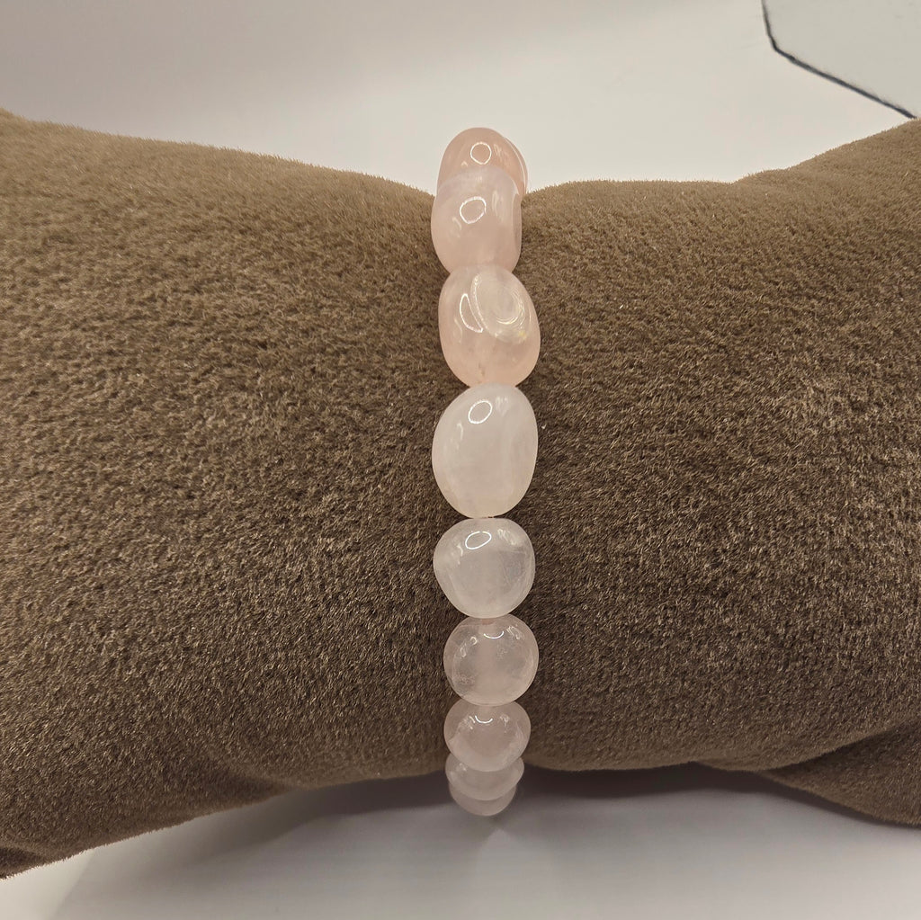 Damen Armband / Amore Naturale / Rosenquarz Nuggets 6 - 8 mm Kugeln