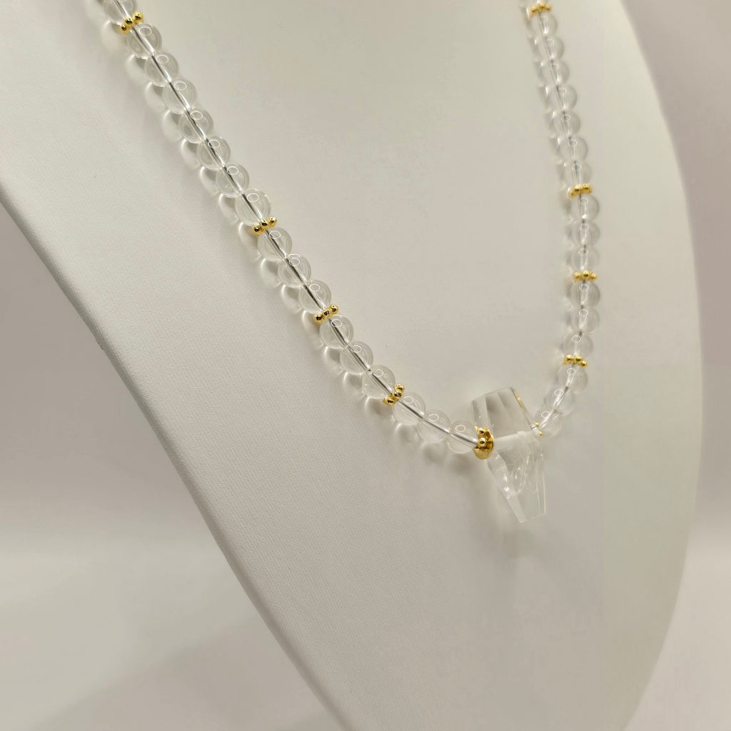 Damen Collier / Cristallo di Rocca / Bergkristall + Inclusenquarz / klar und edel