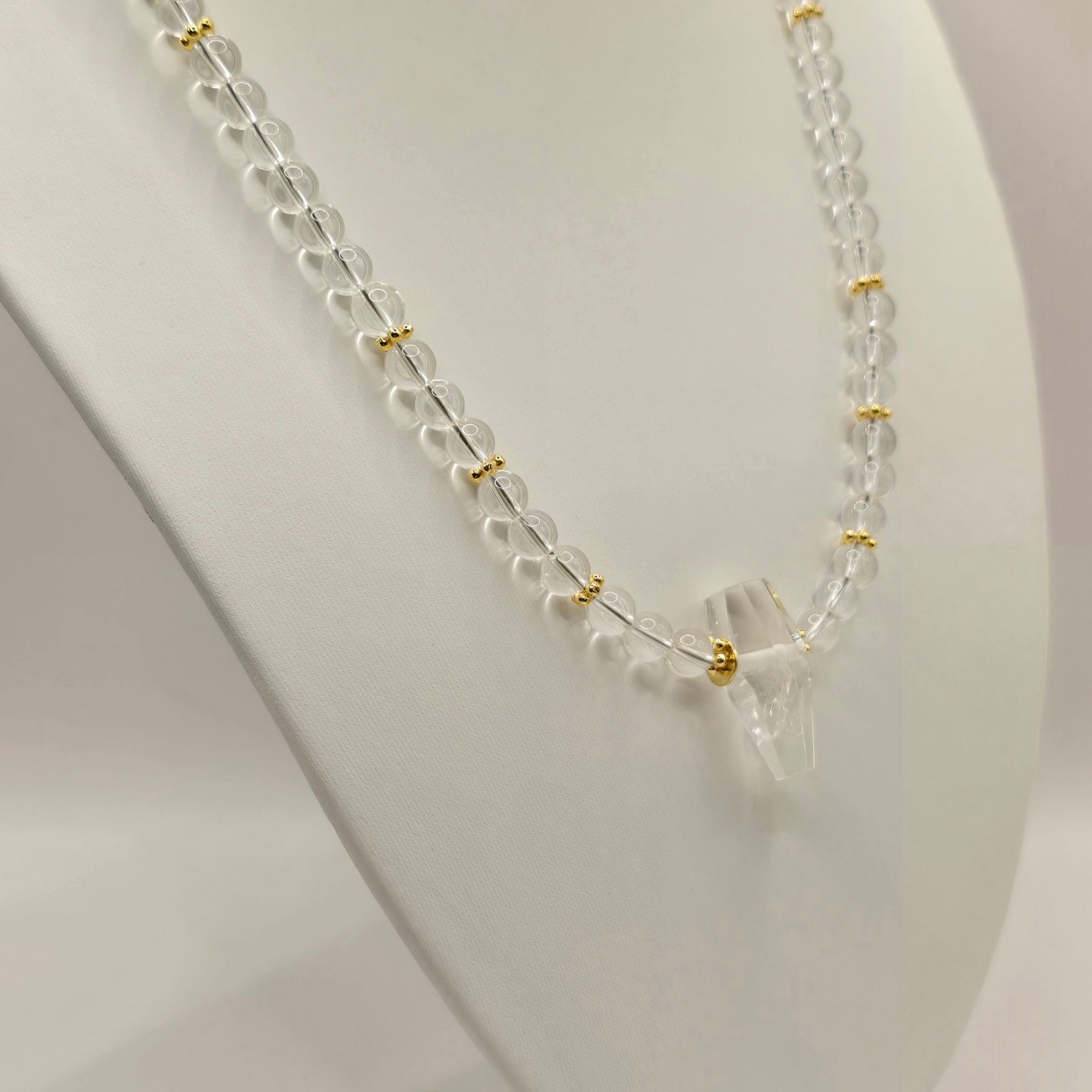 Damen Collier / Cristallo di Rocca / Bergkristall + Inclusenquarz / klar und edel