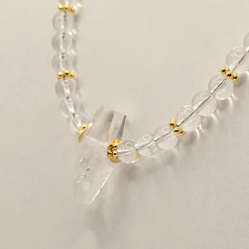 Damen Collier / Cristallo di Rocca / Bergkristall + Inclusenquarz / klar und edel