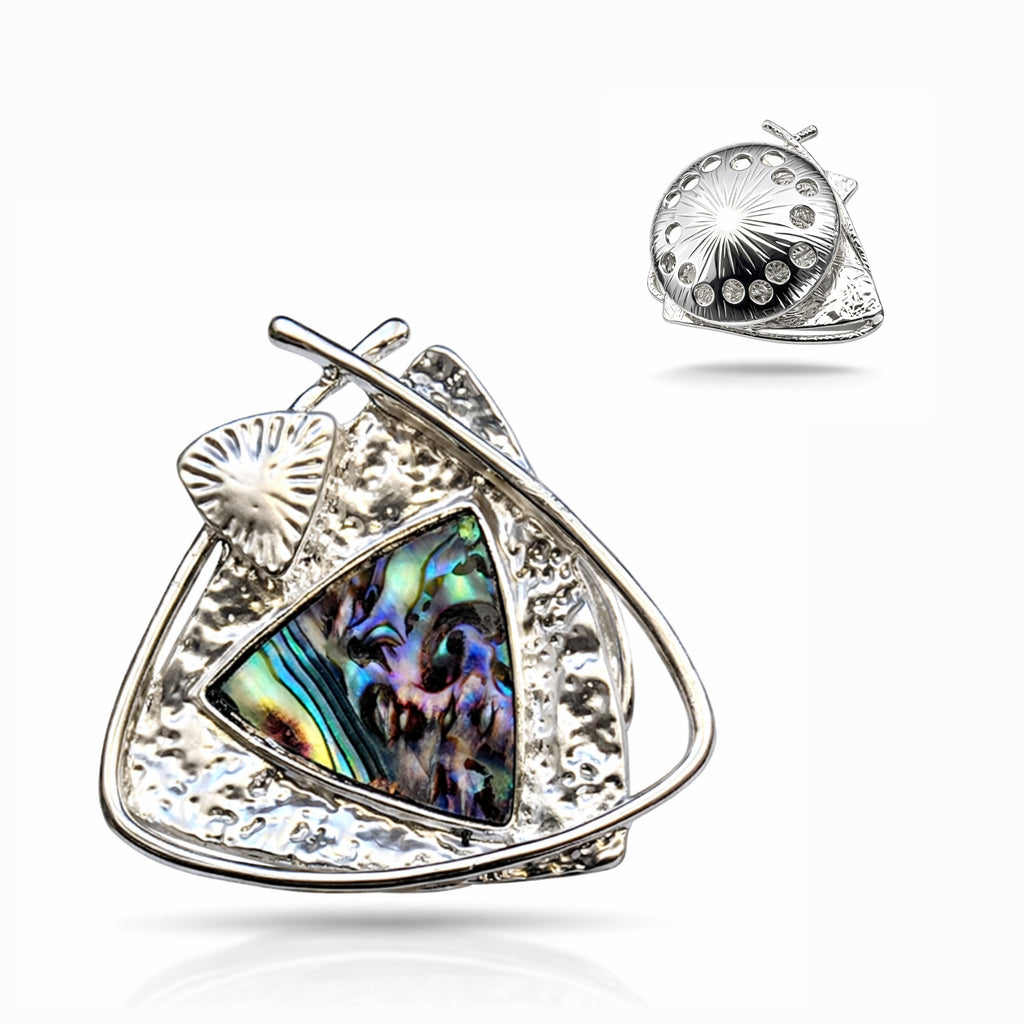 Schal-Magnet-Brosche / Triangolo di Luce / versilbert / Abalone / Statement-Pieces