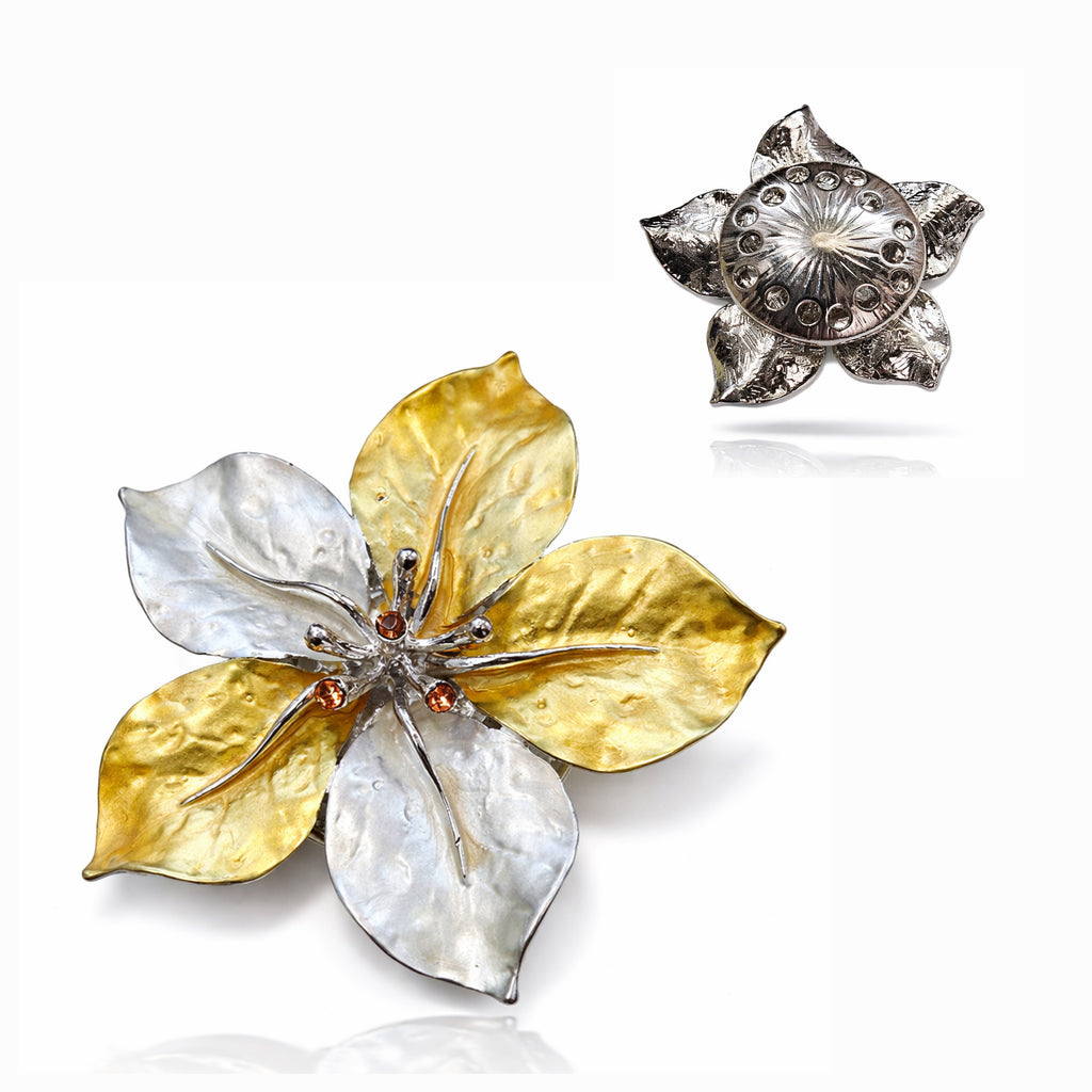 Schal-Magnet-Brosche / Fiore di Sole / versilbert / Statement-Blume