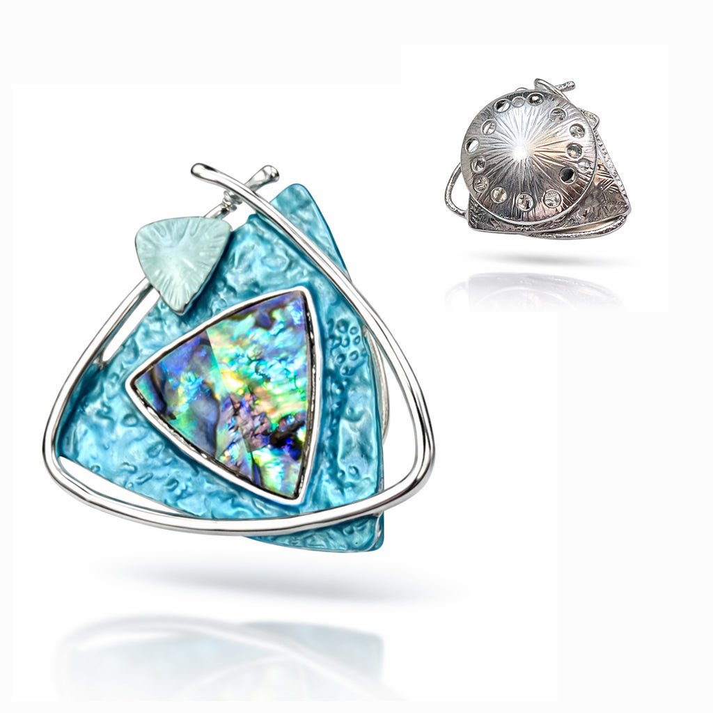 Schal-Magnet-Brosche / Triangolo dell'Oceano / versilbert / Abalone / Femininer Style