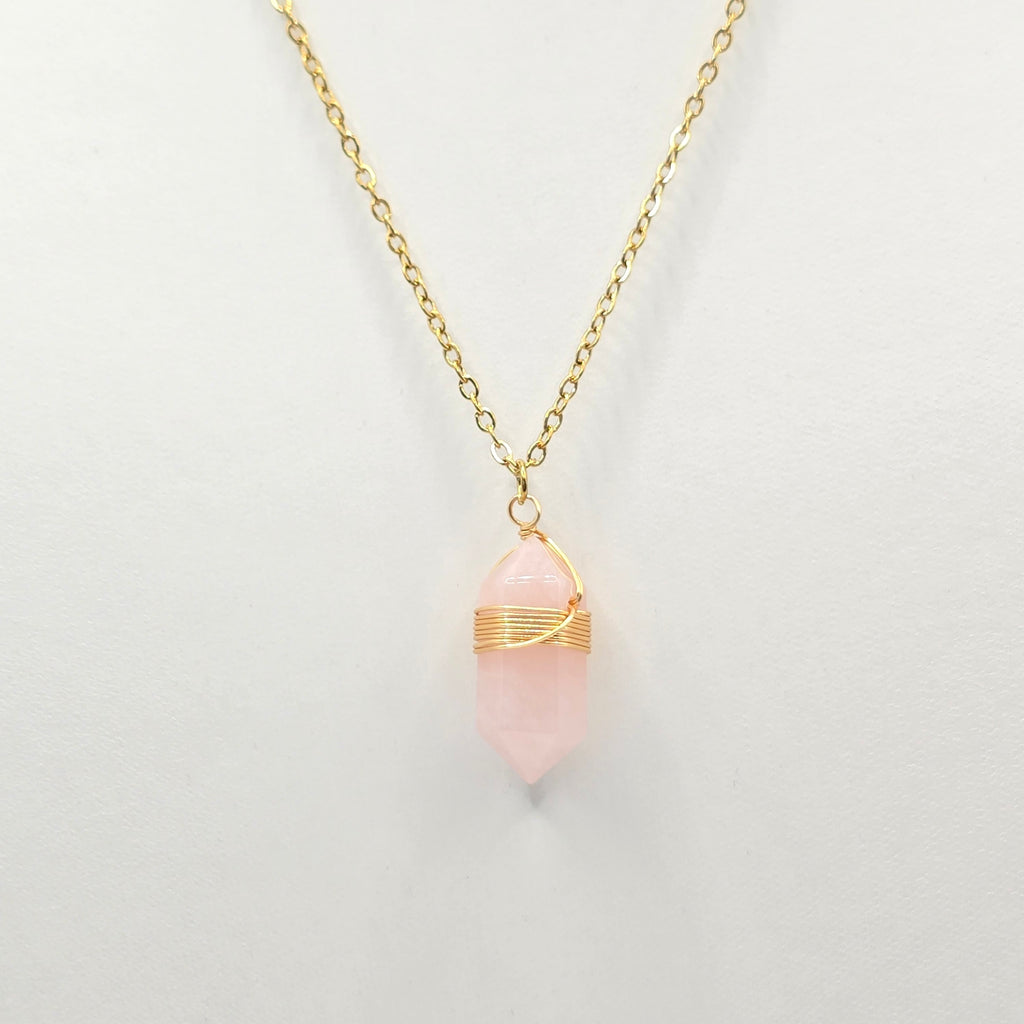 Damen Kette mit Anhänger / Boho Piccolo Cristallo / Edelstahl / Rosenquarz / edel feminin