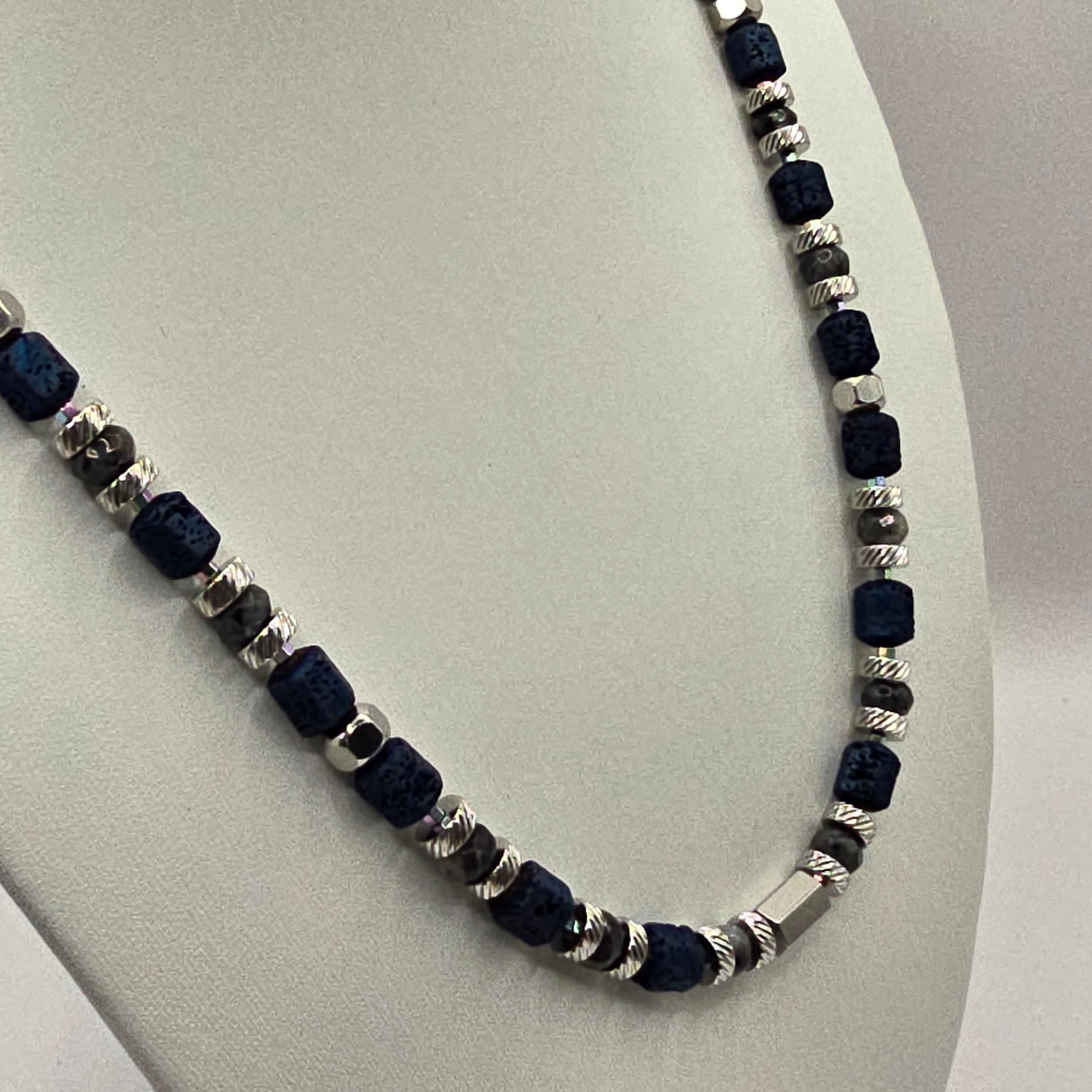 Herren Halskette / Notte Profonda / Labradorit / Edelstahl / kraftvoll + maskulin