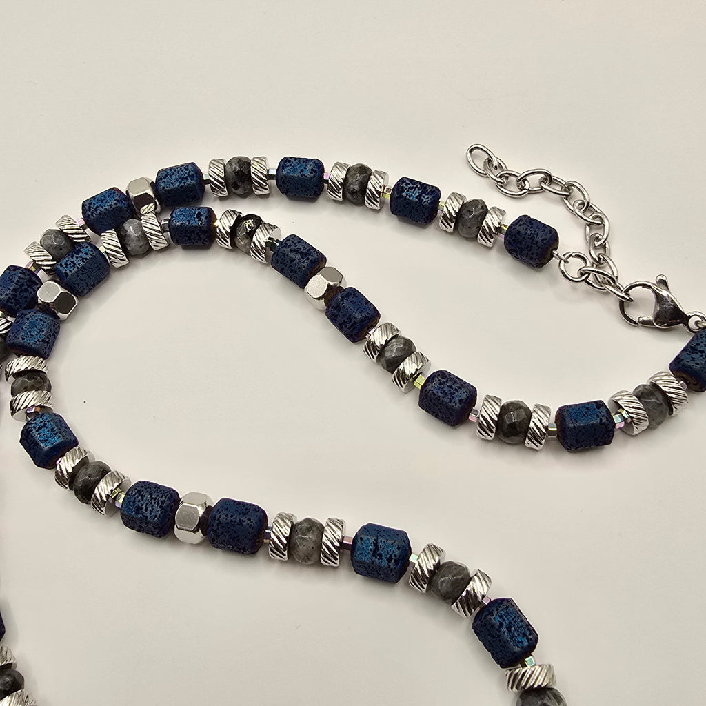 Herren Halskette / Notte Profonda / Labradorit / Edelstahl / kraftvoll + maskulin